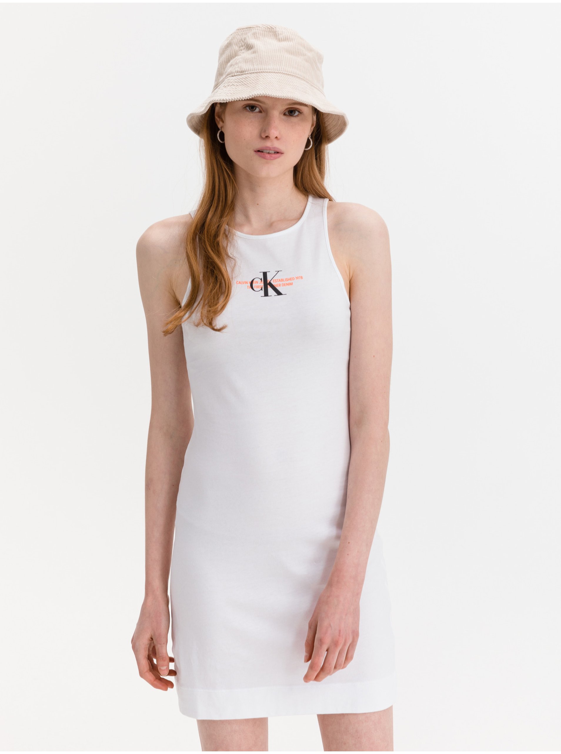 Levně Bílé dámské šaty Urban Logo Calvin Klein Jeans