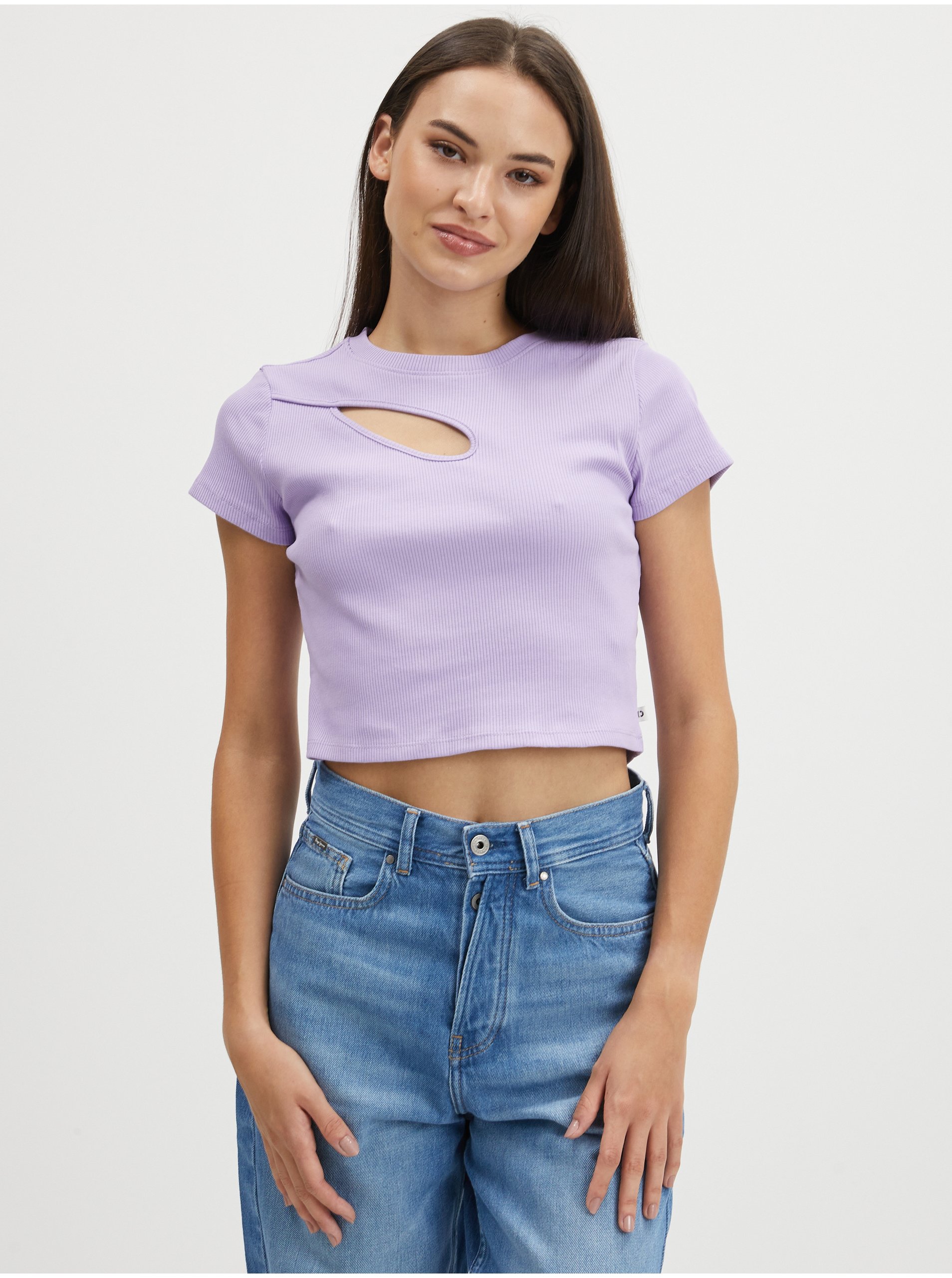 Levně Světle fialové dámské tričko s průstřihem Tom Tailor Denim