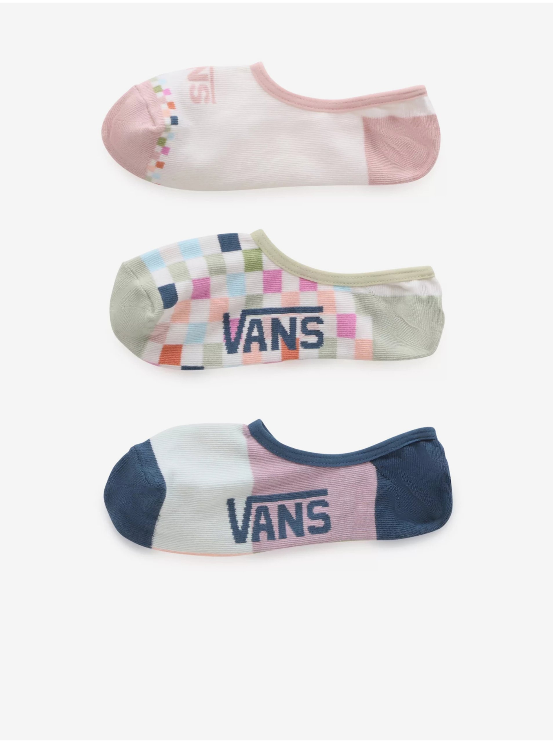 Lacno Súprava troch párov dámskych ponožiek v bielej a ružovej farbe VANS Check Yes Canoodle