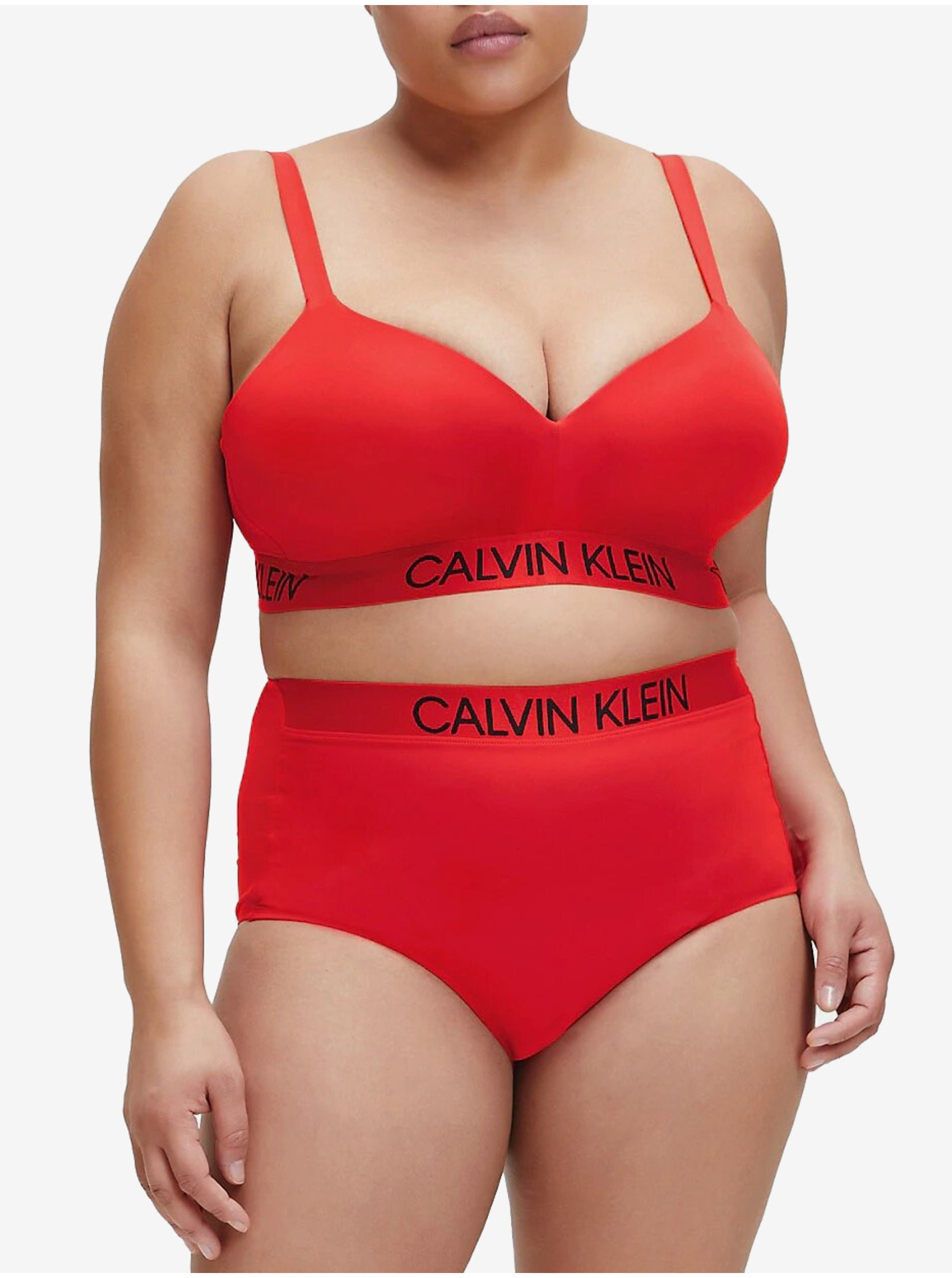 Levně Červený horní díl plavek Demi Bralette Plus Size High Risk Red Calvin Klein Underwear