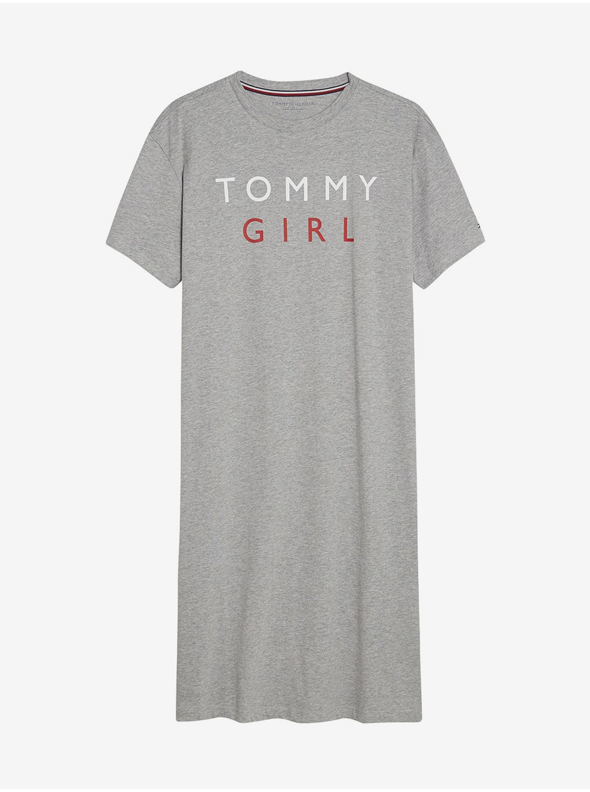 Lacno Tommy Hilfiger sivé domáce šaty Night Dress s logom