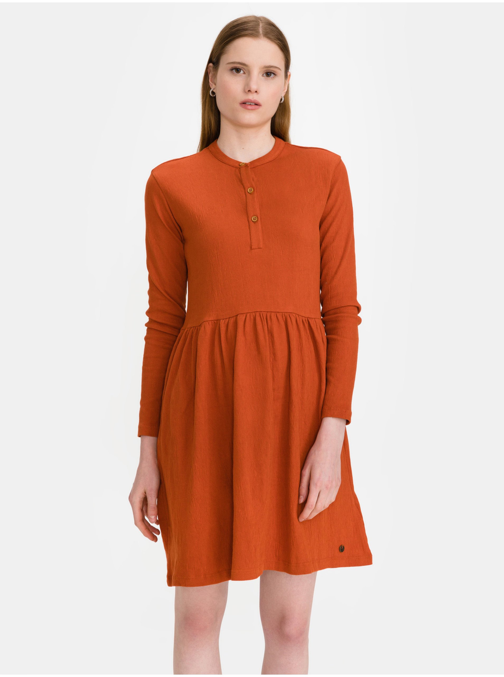 Levně Oranžové dámské žebrované krátké šaty SuperDry Jersey
