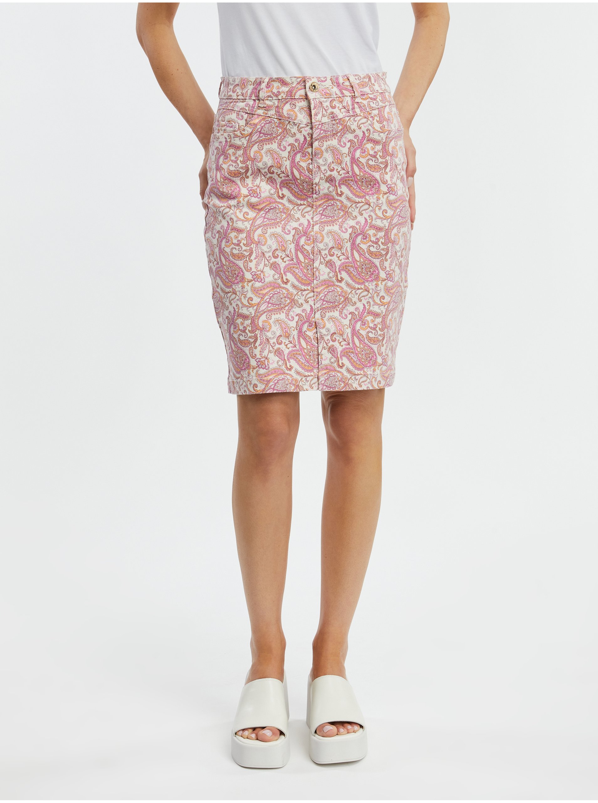 Levně Růžová dámská vzorovaná džínová sukně ORSAY