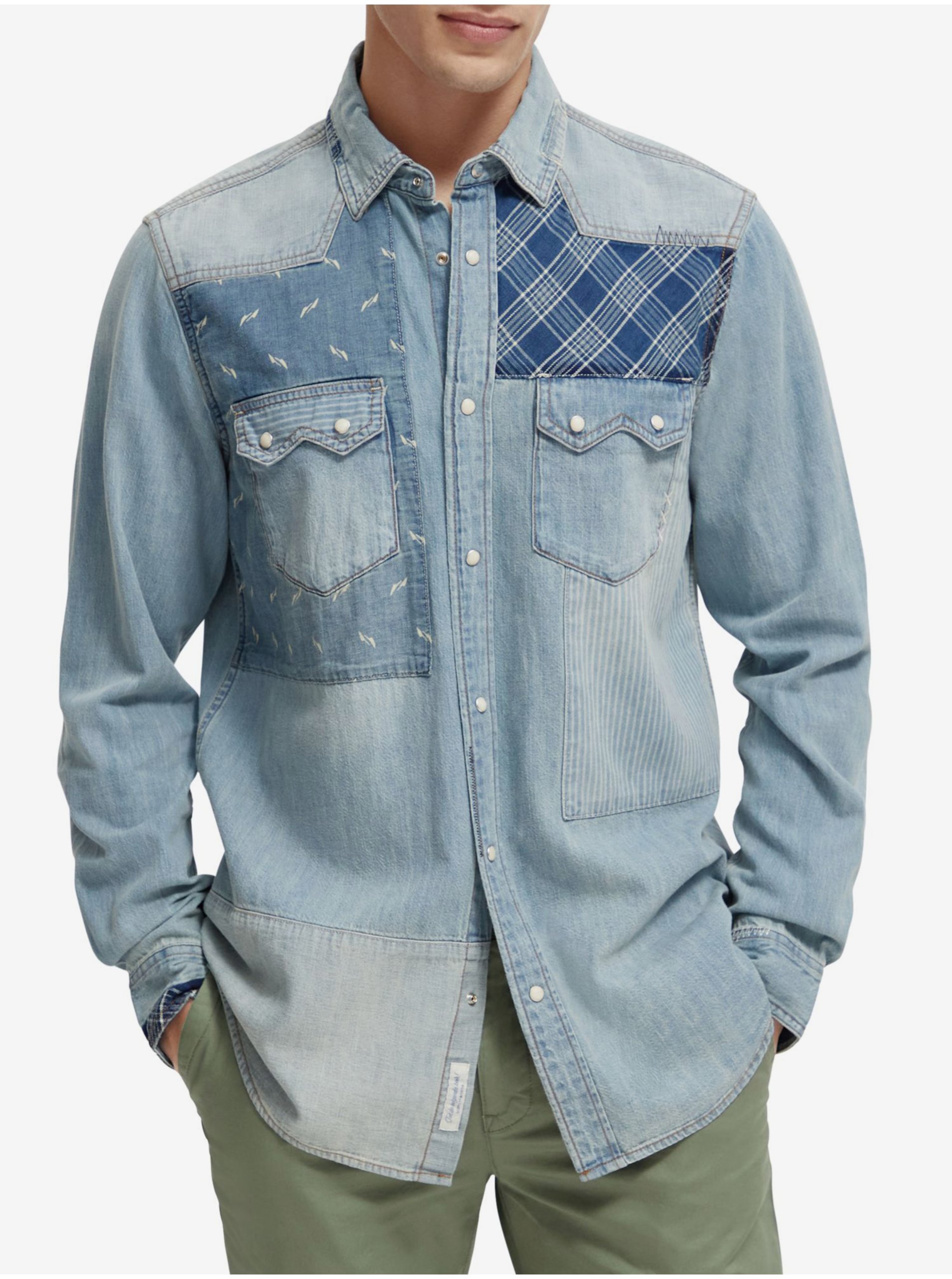 E-shop Světle modrá pánská džínová vzorovaná košile Scotch & Soda