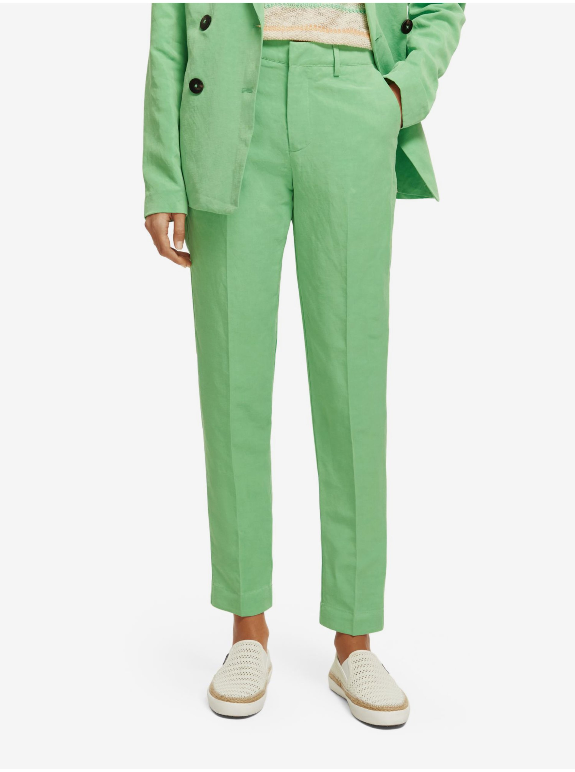 Levně Světle zelené dámské lněné kalhoty Scotch & Soda