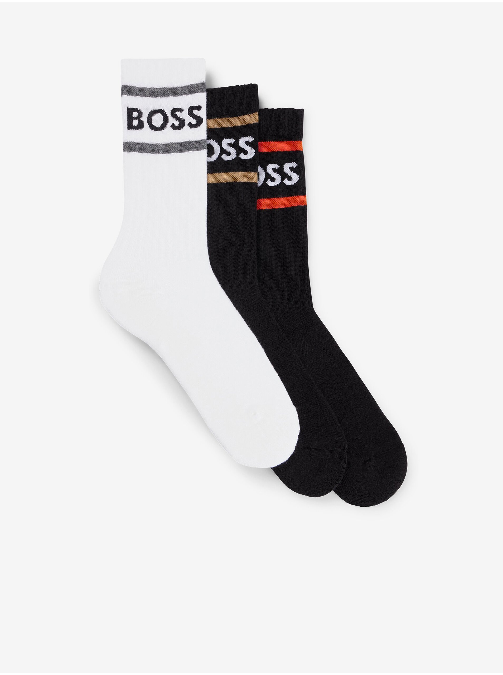 Levně Sada tří párů pánských ponožek v černé a bílé barvě Hugo Boss