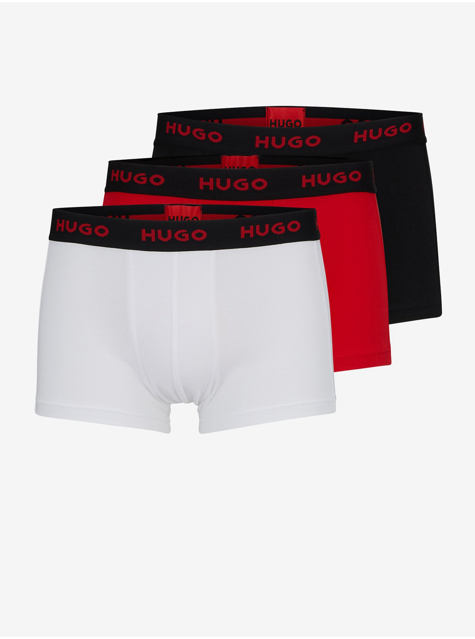 Lacno Sada tří pánských boxerek v červené, černé a bílé barvě HUGO