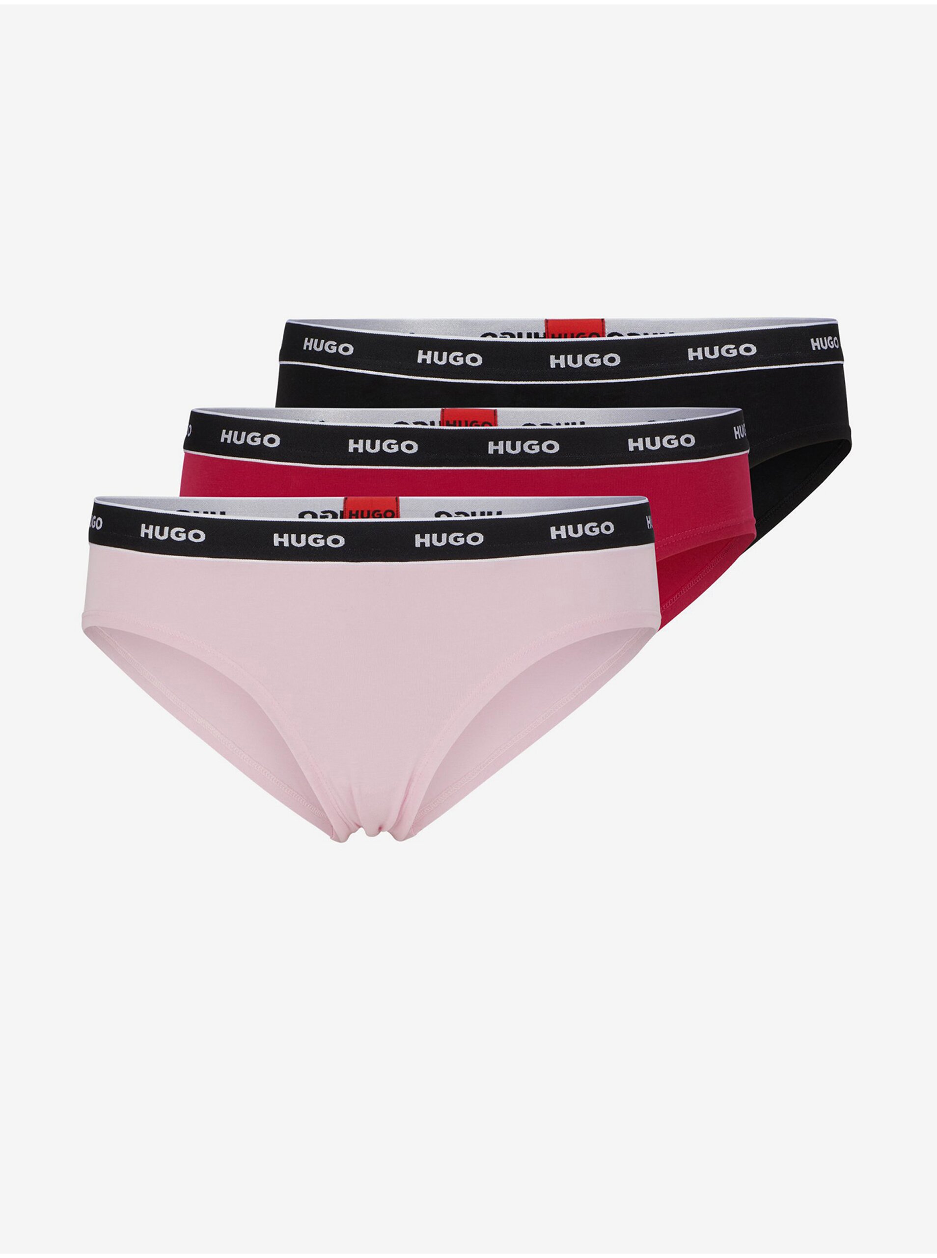 Levně Sada tří dámských kalhotek v růžové a černé barvě BOSS