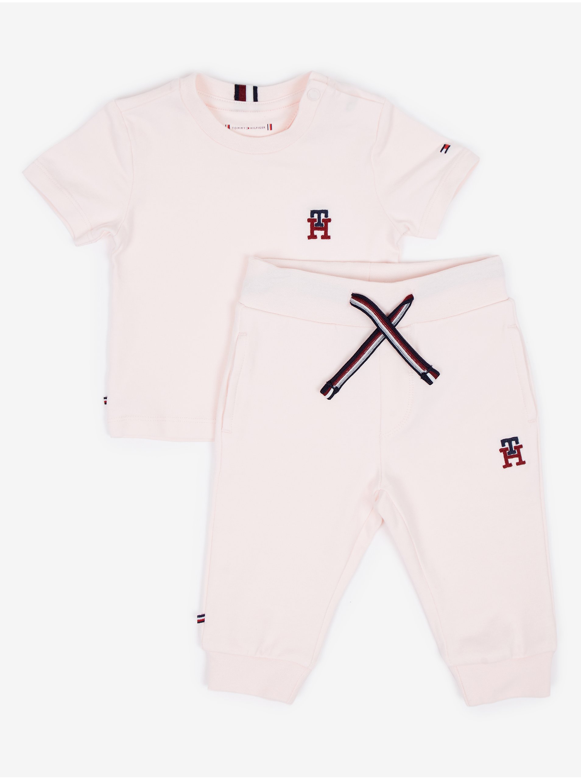 Levně Sada holčičího trička a tepláků ve světle růžové barvě Tommy Hilfiger