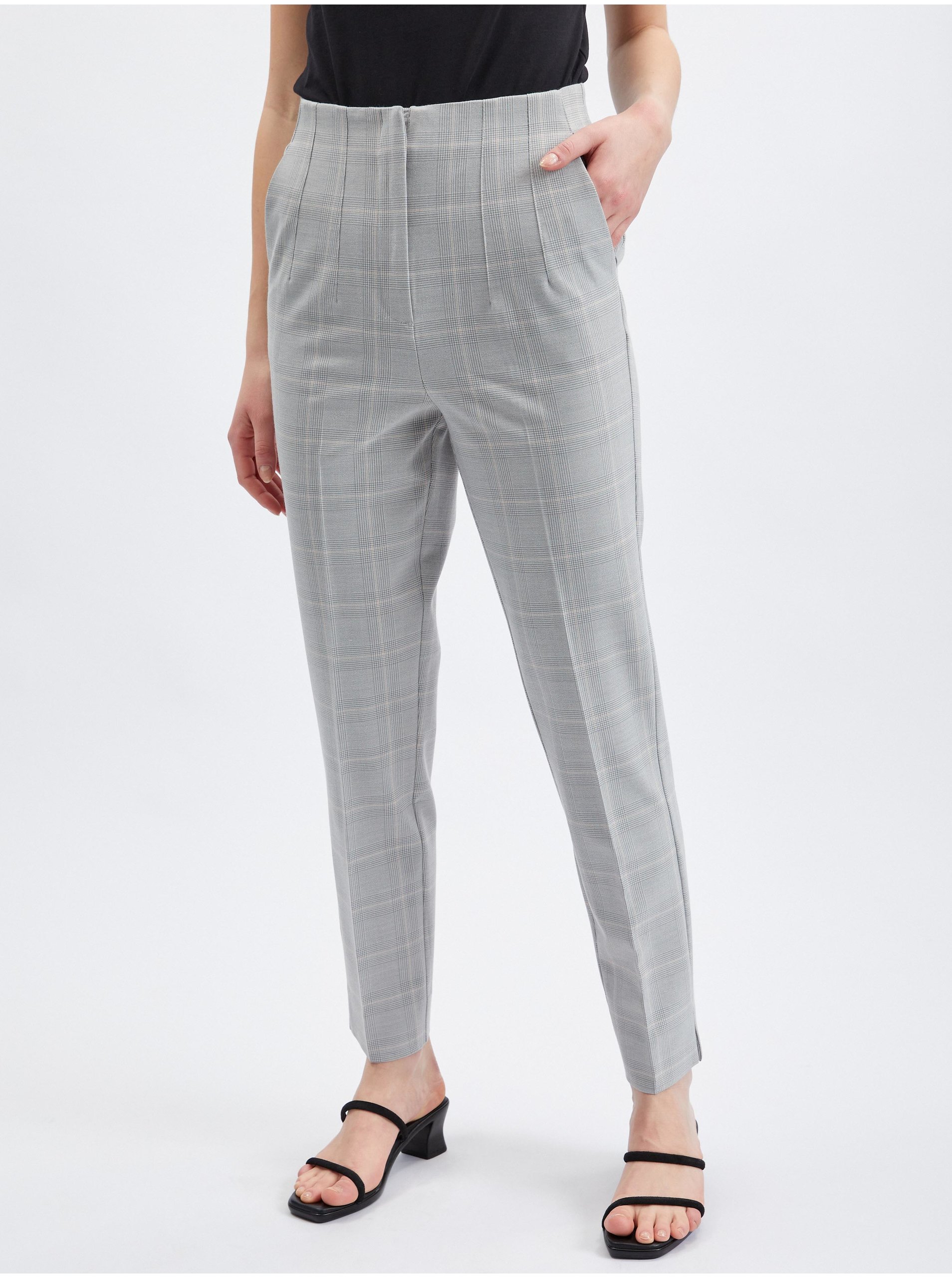 E-shop Světle šedé dámské kostkované straight fit kalhoty ORSAY