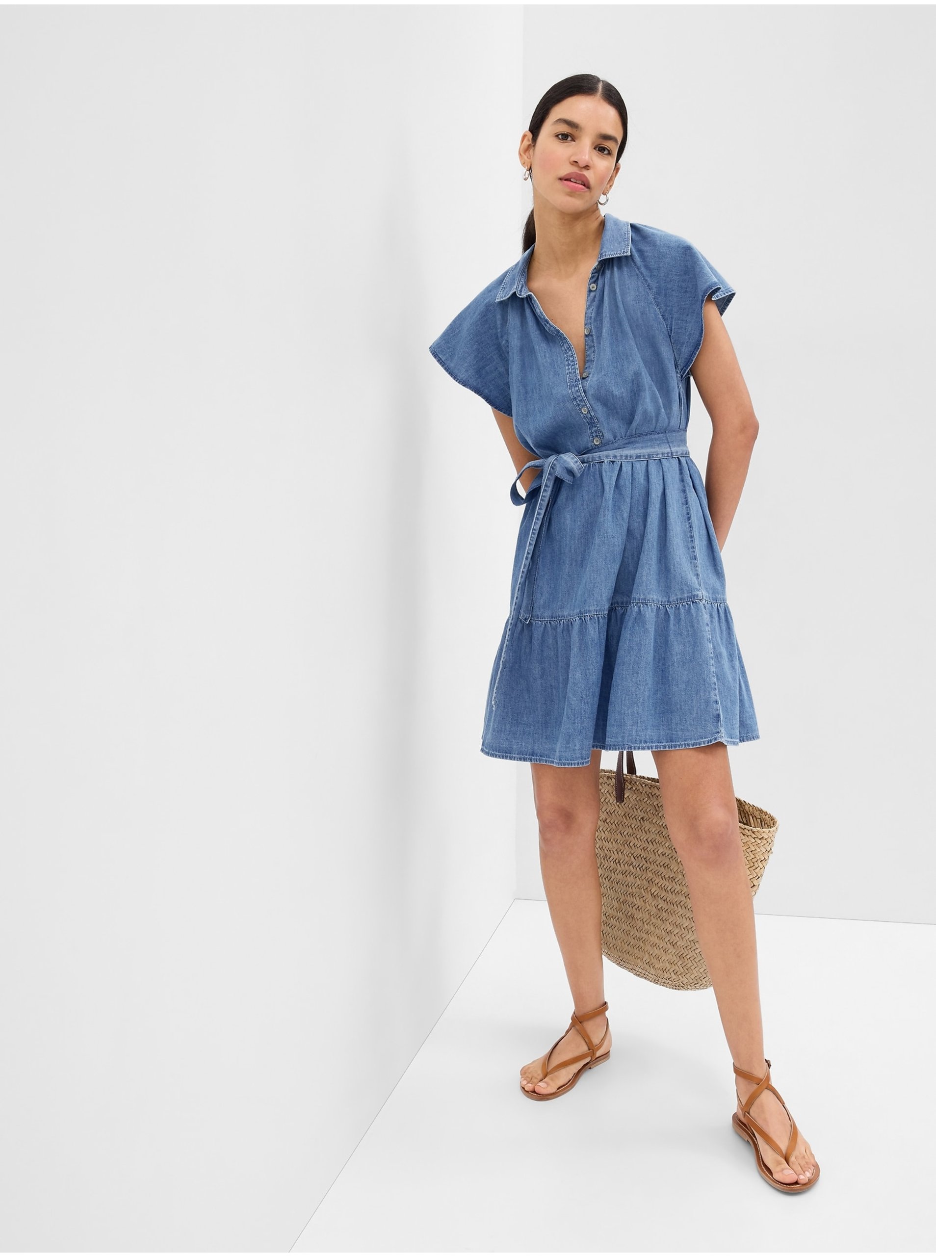 E-shop Modré dámské džínové košilové šaty Gap