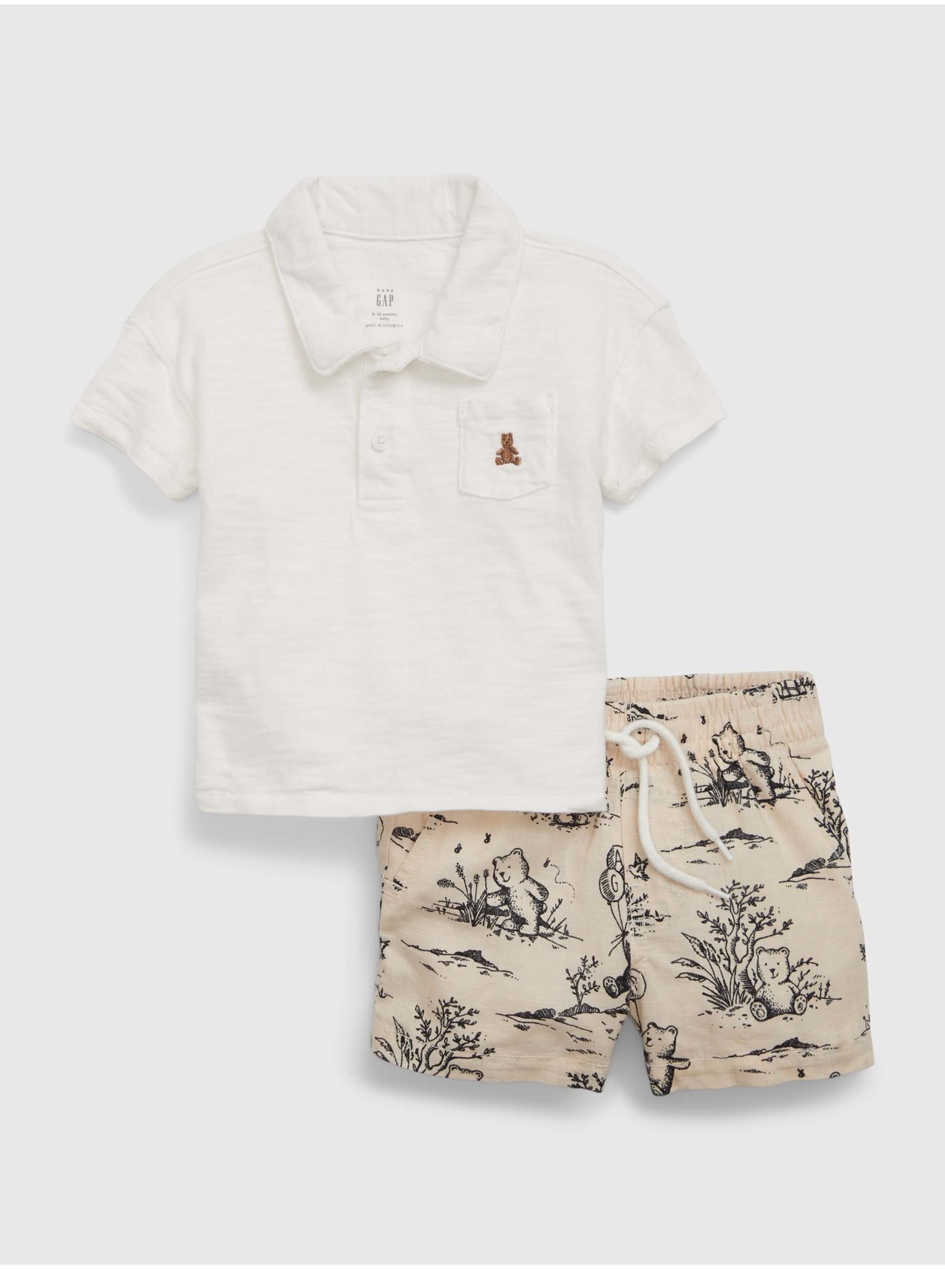 Levně Sada klučičího trička a kraťasů v bílé a běžové barvě Gap