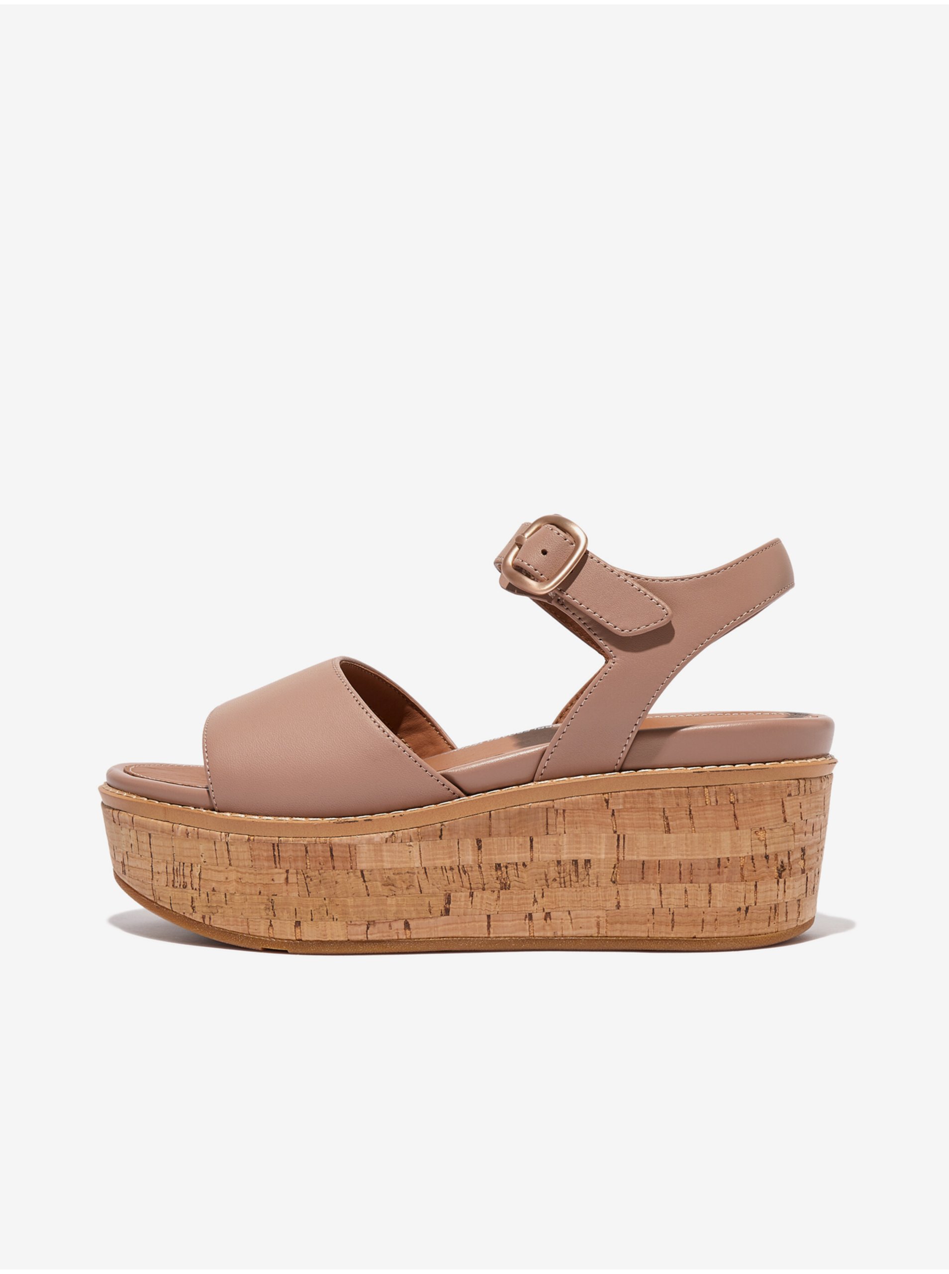 Lacno Béžové dámske kožené sandále na platforme FitFlop Eloise