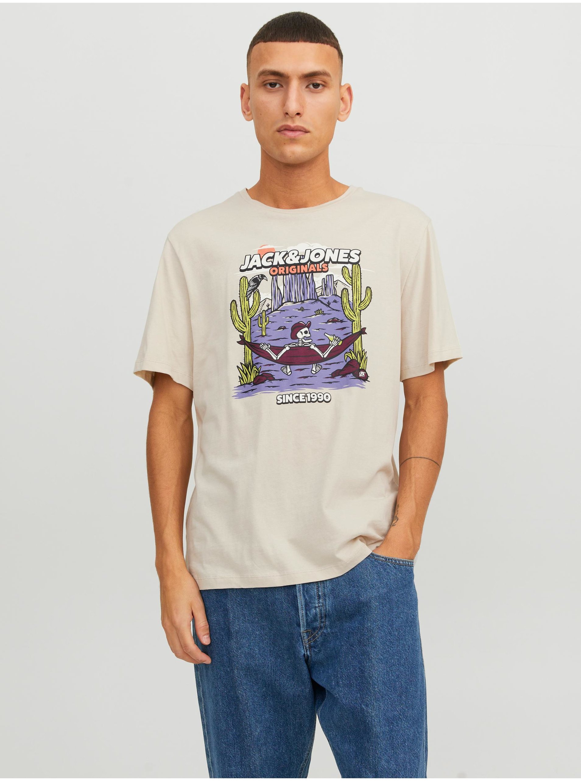 E-shop Béžové pánské tričko Jack & Jones After Life