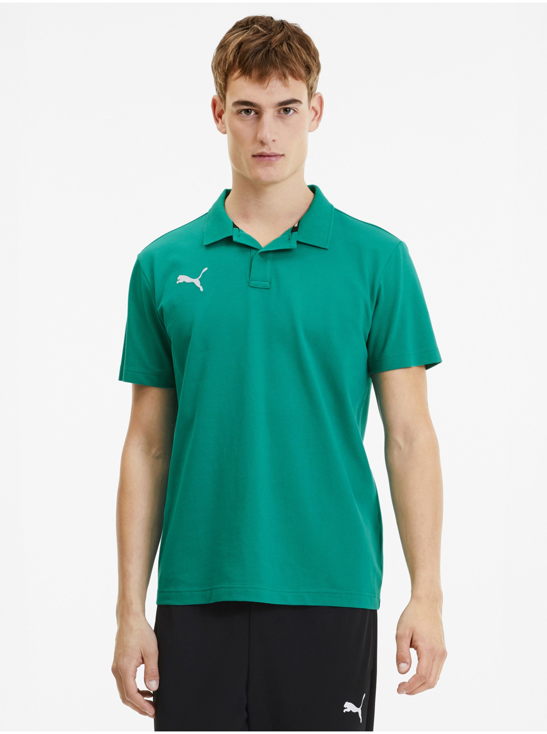 Levně Zelené pánské sportovní polo tričko Puma Team Goal 23