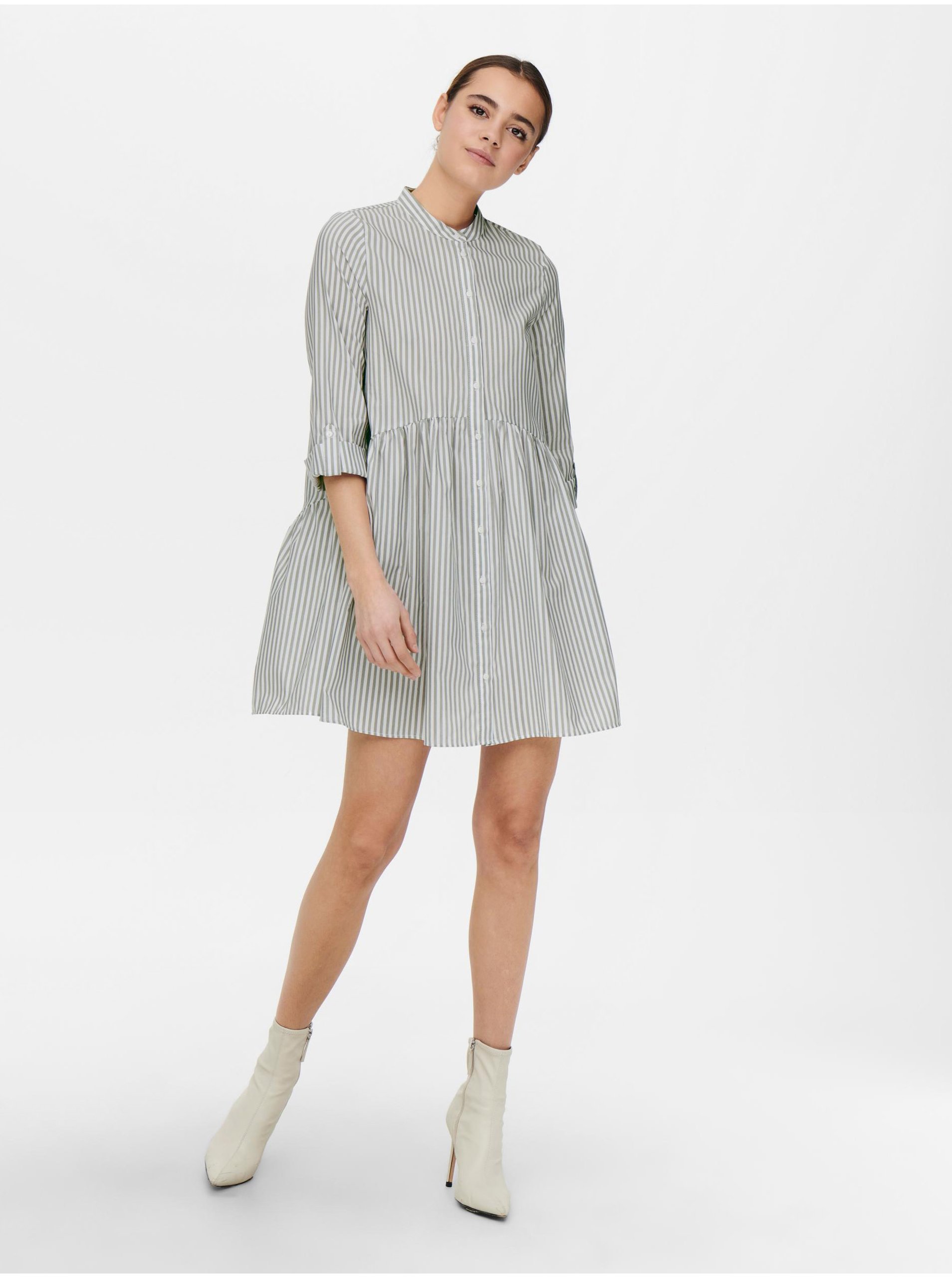 E-shop Bílo-šedé dámské pruhované košilové šaty ONLY Ditte