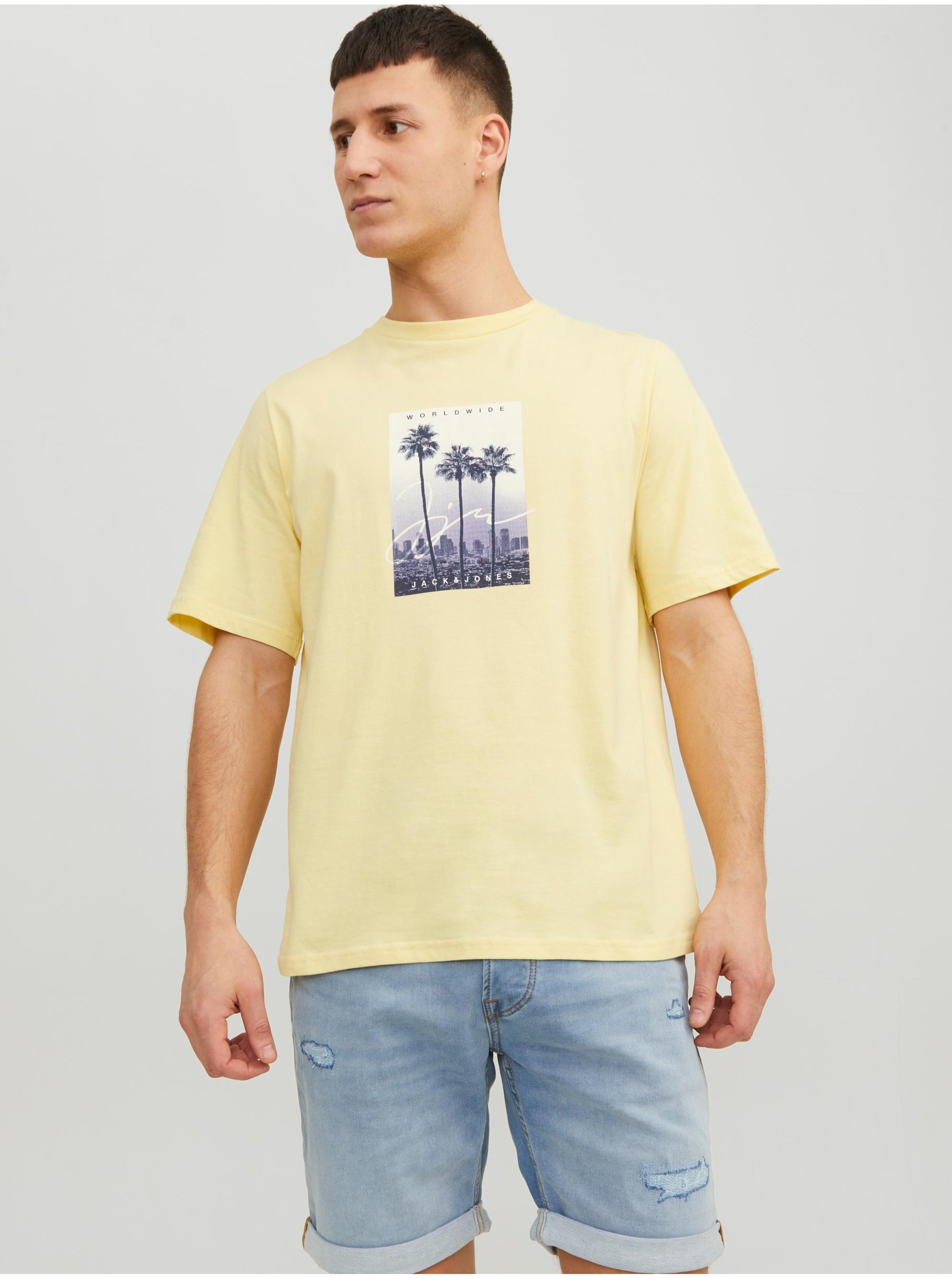E-shop Světle žluté pánské tričko Jack & Jones Splash