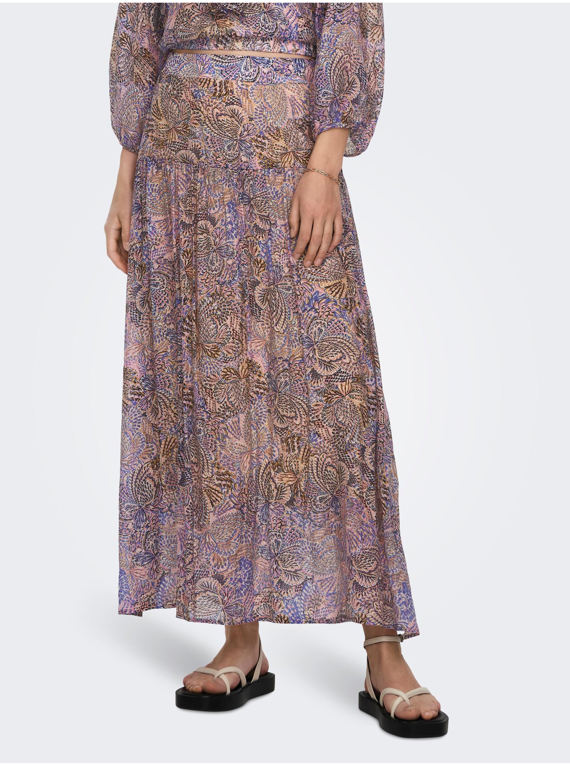 Levně Hnědo-modrá dámská vzorovaná maxi sukně ONLY Phoenix