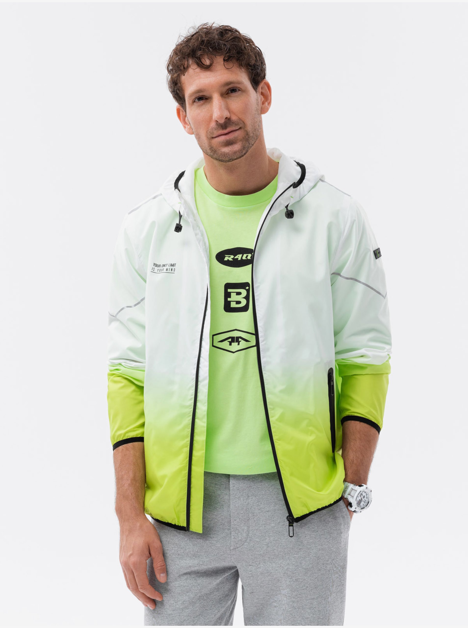 E-shop Zeleno-bílá pánská bunda Ombre Clothing