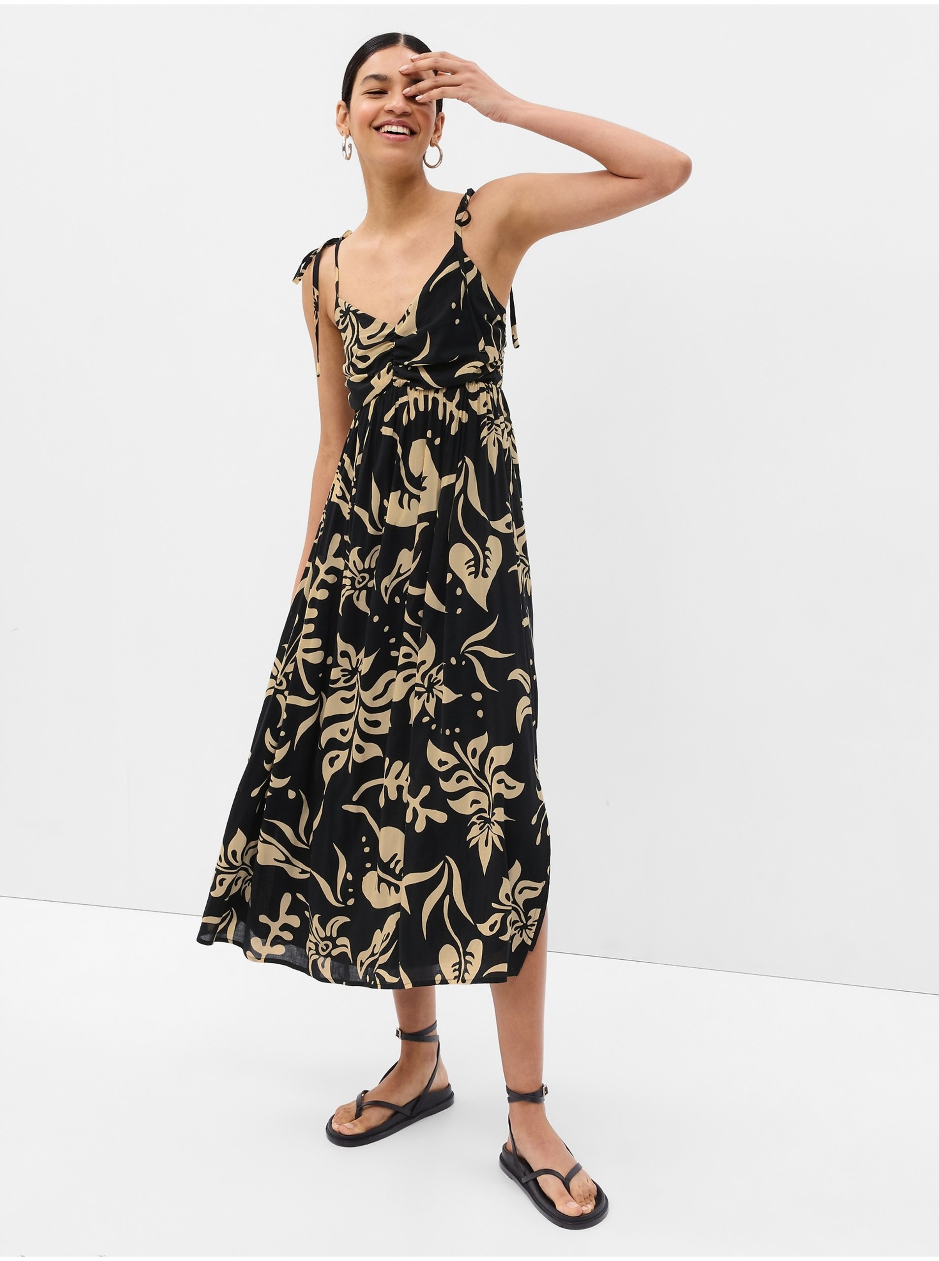 E-shop Černé dámské vzorované midi šaty GAP
