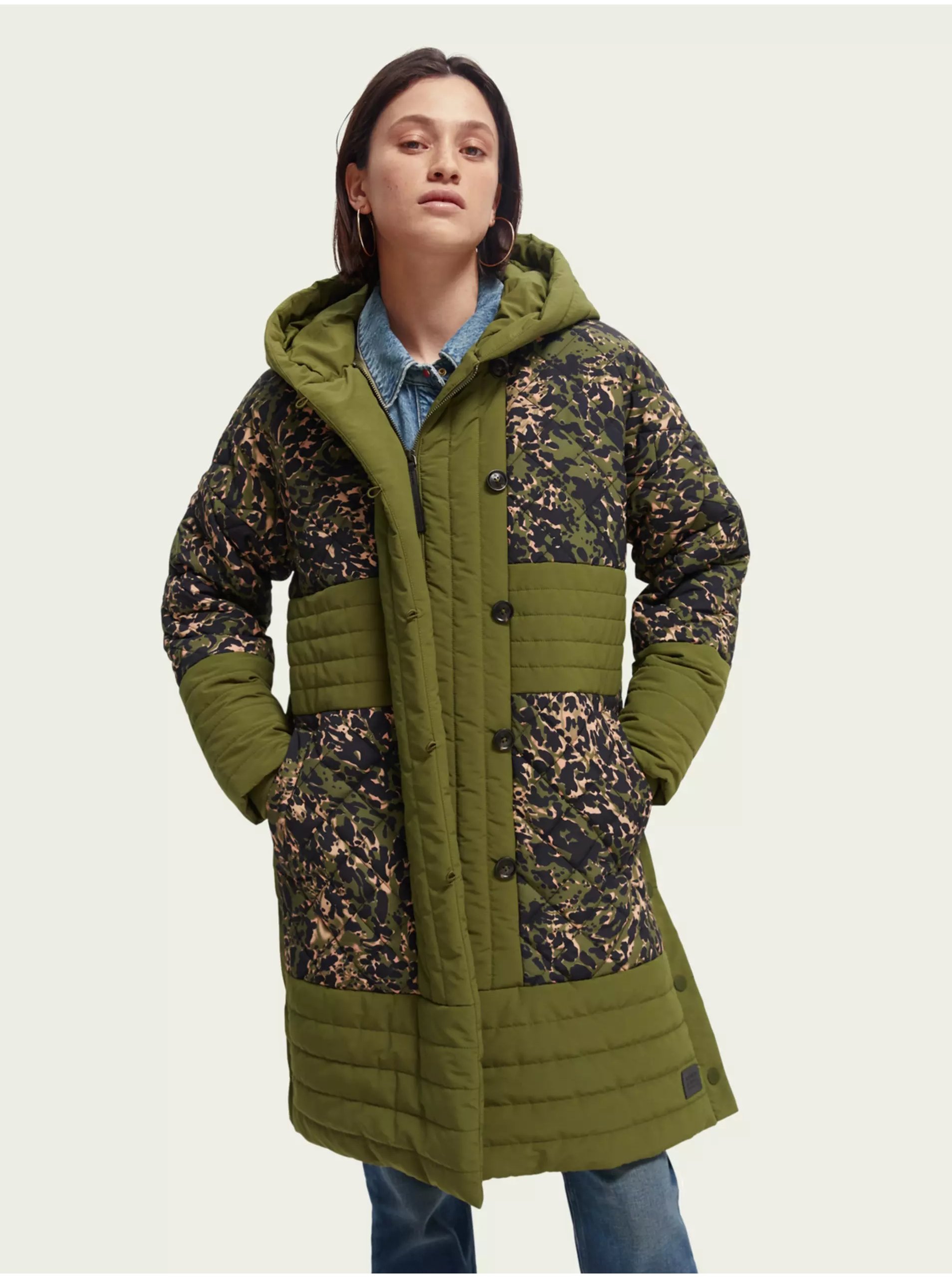 Levně Khaki dámský vzorovaný zimní prošívaný kabát Scotch & Soda