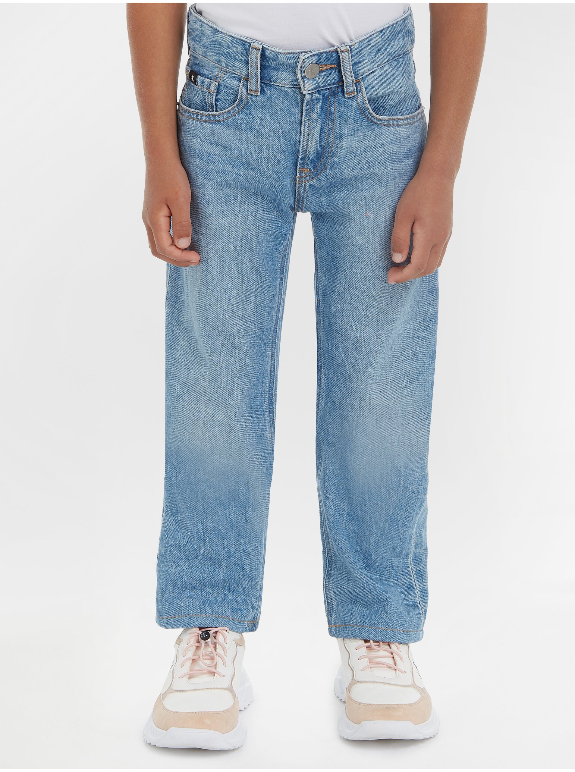 Levně Světle modré klučičí straight fit džíny Calvin Klein Jeans