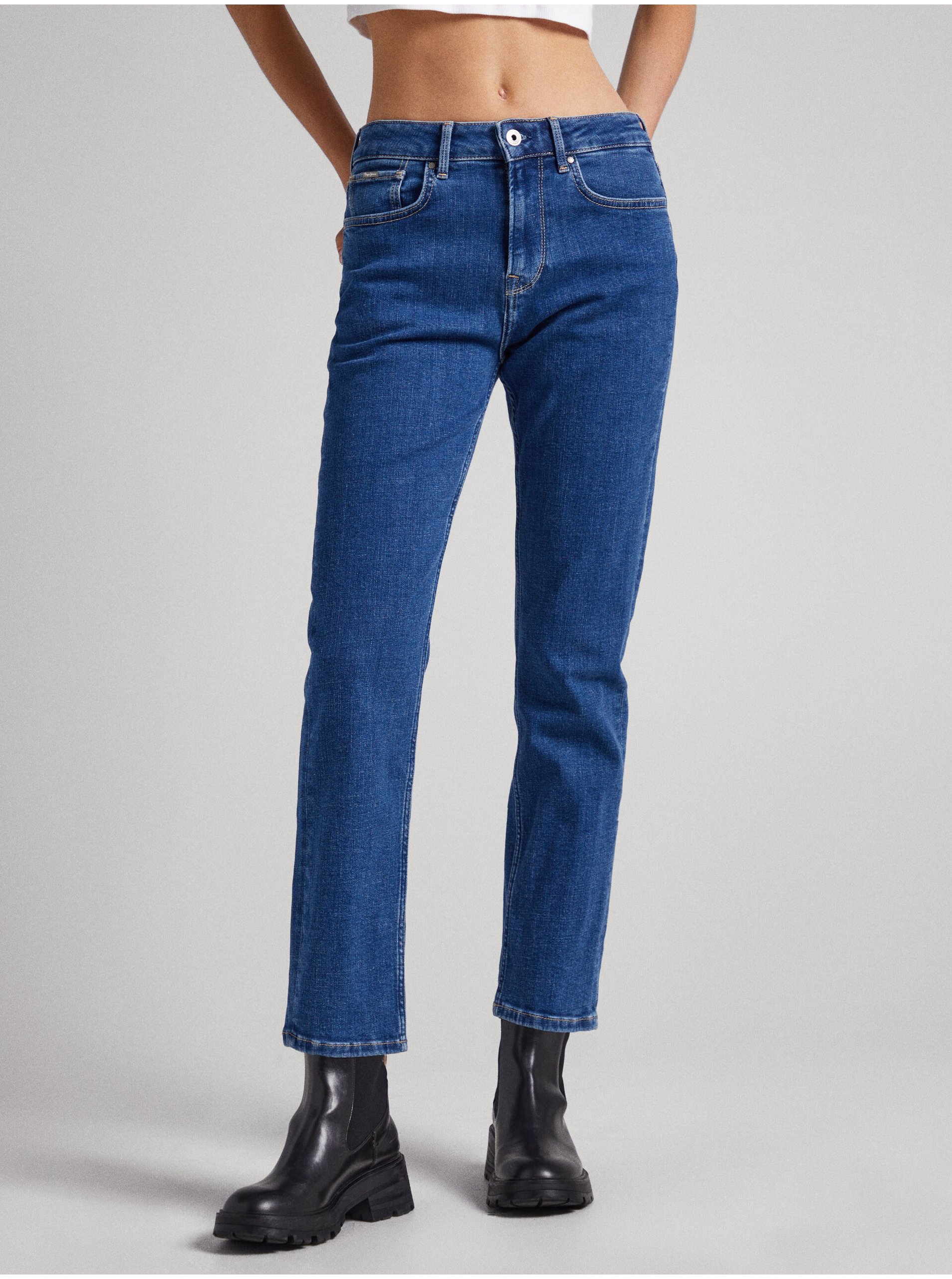 Lacno Modré dámske straight fit džínsy Pepe Jeans Mary