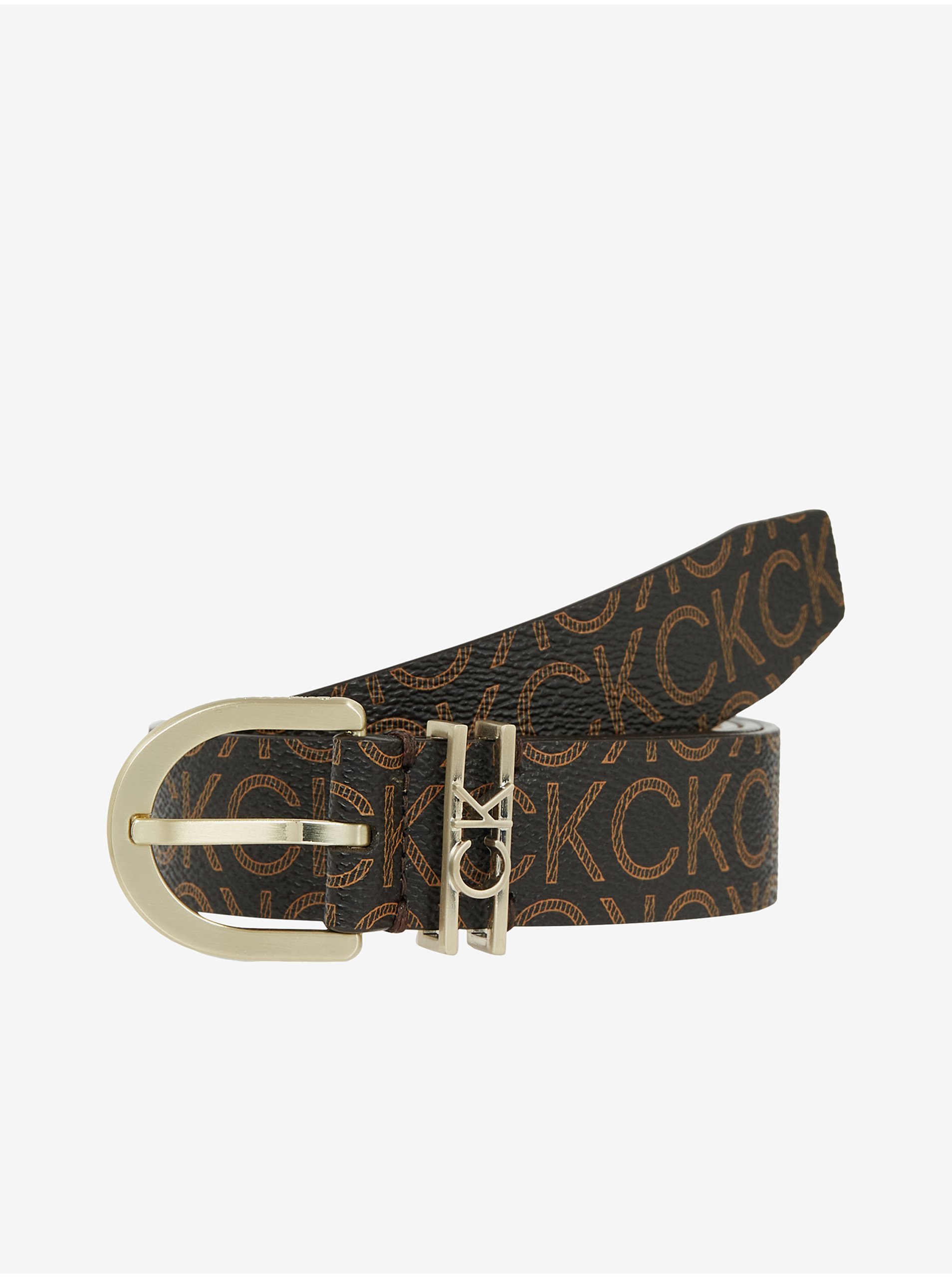 Levně Tmavě hnědý dámský vzorovaný pásek Calvin Klein