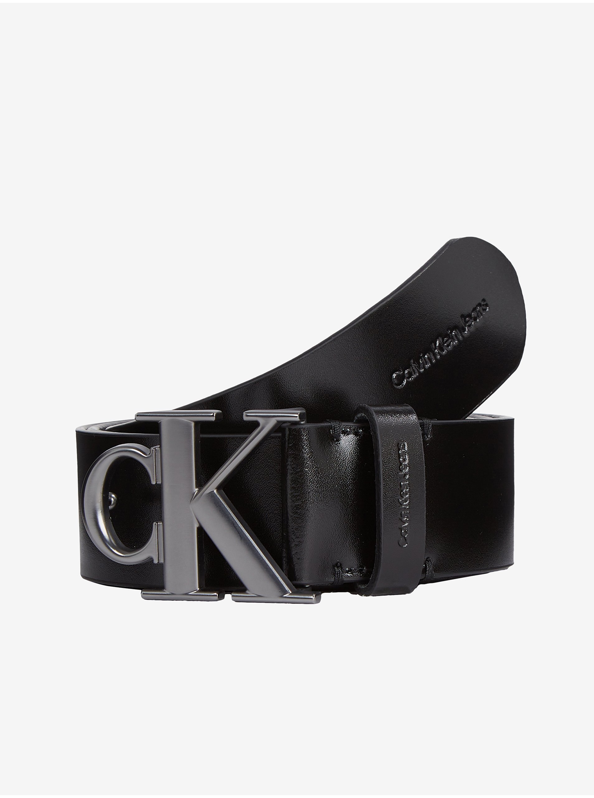 Levně Černý pánský kožený pásek Calvin Klein Jeans