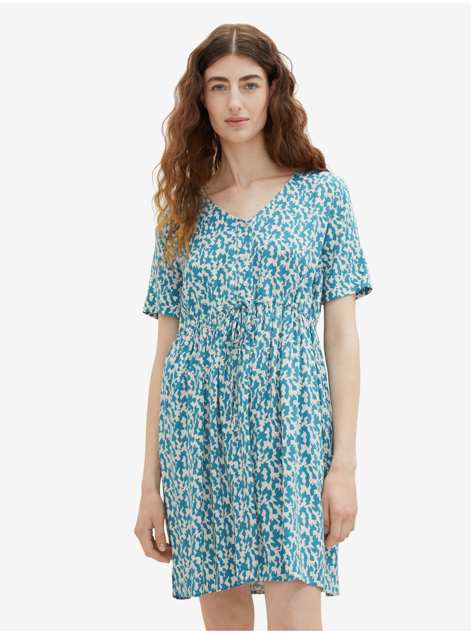 E-shop Krémovo-modré dámske vzorované šaty Tom Tailor