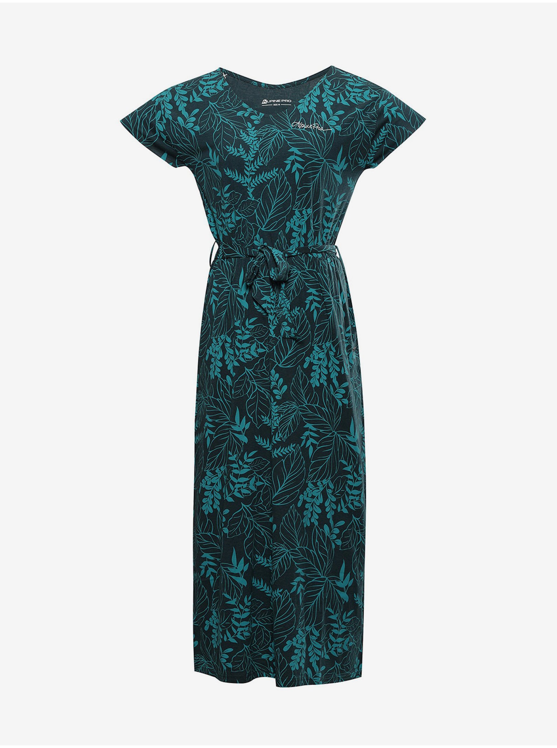 Levně Tmavě zelené dámské květované šaty ALPINE PRO FANERA