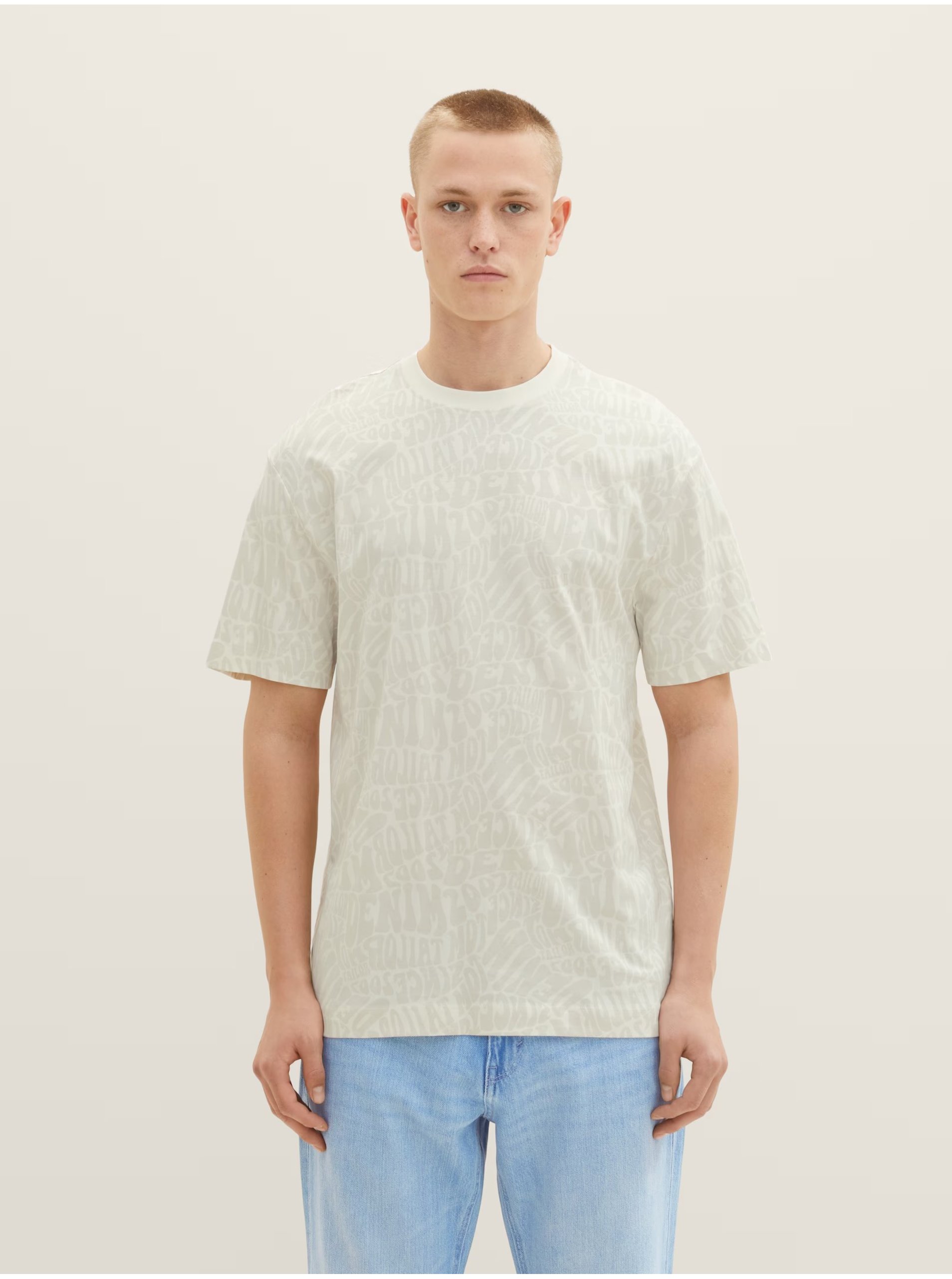 Lacno Krémové pánske vzorované tričko Tom Tailor Denim