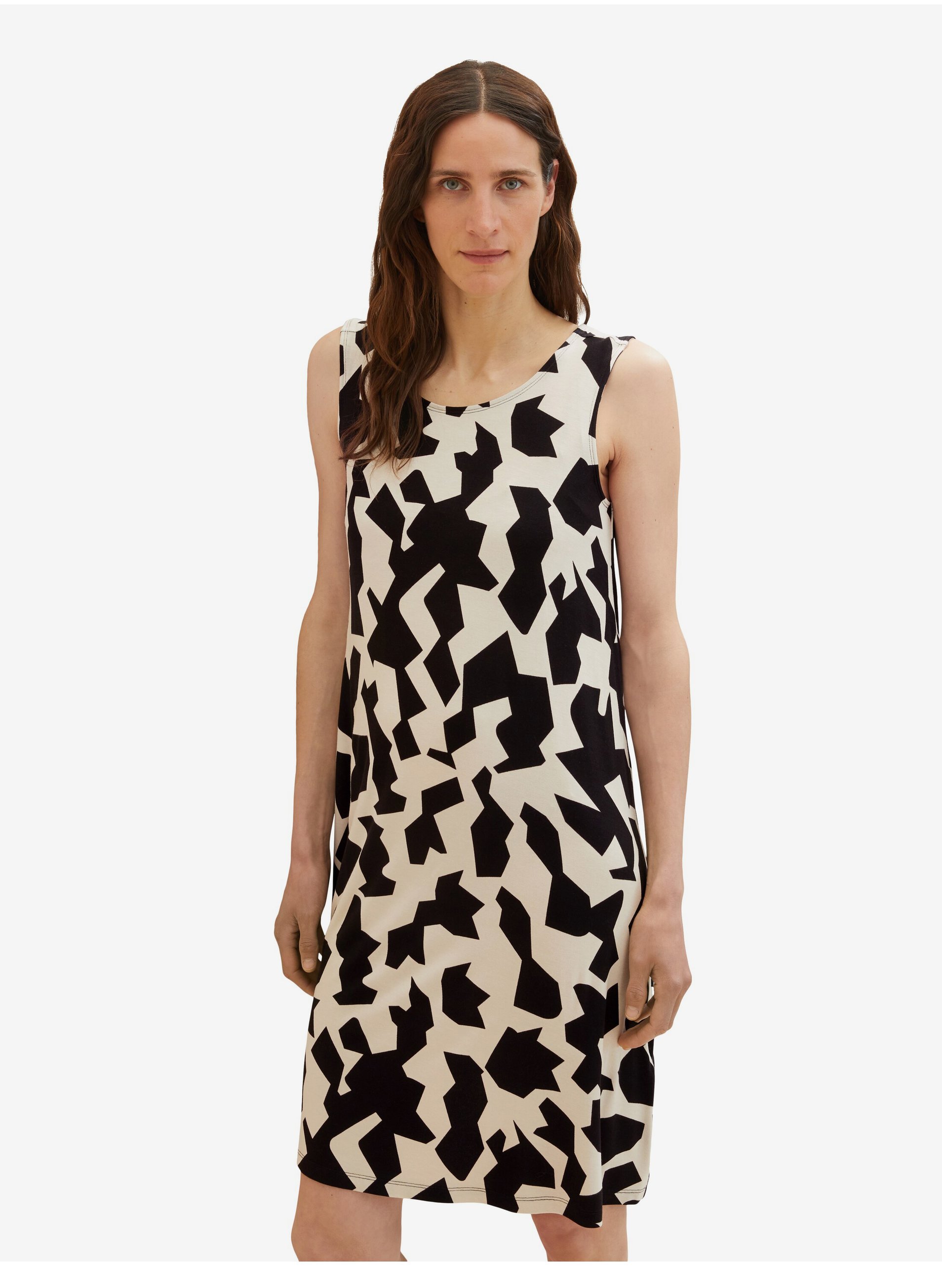 E-shop Čierno-krémové dámske vzorované šaty Tom Tailor