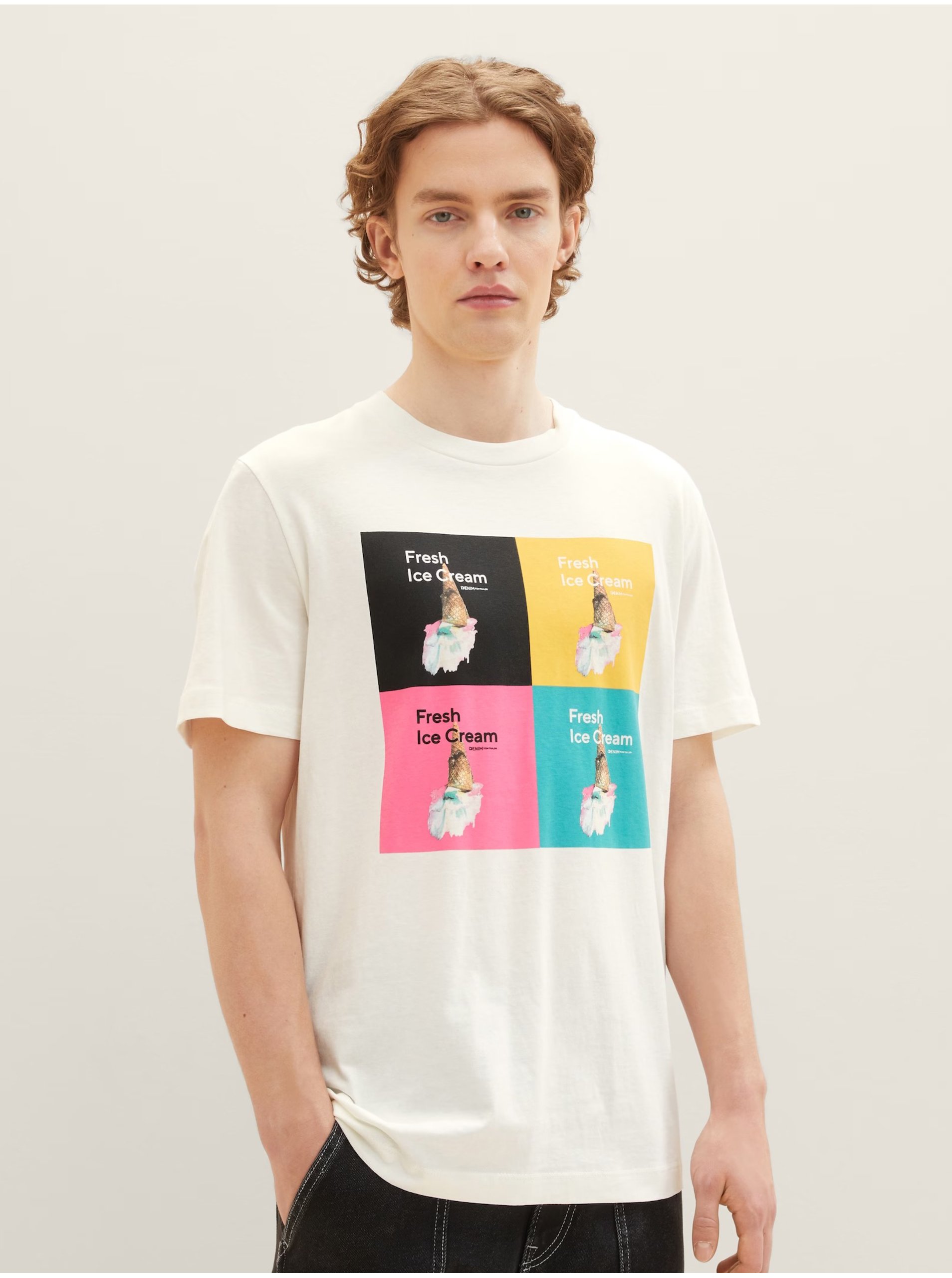 Levně Krémové pánské tričko Tom Tailor Denim