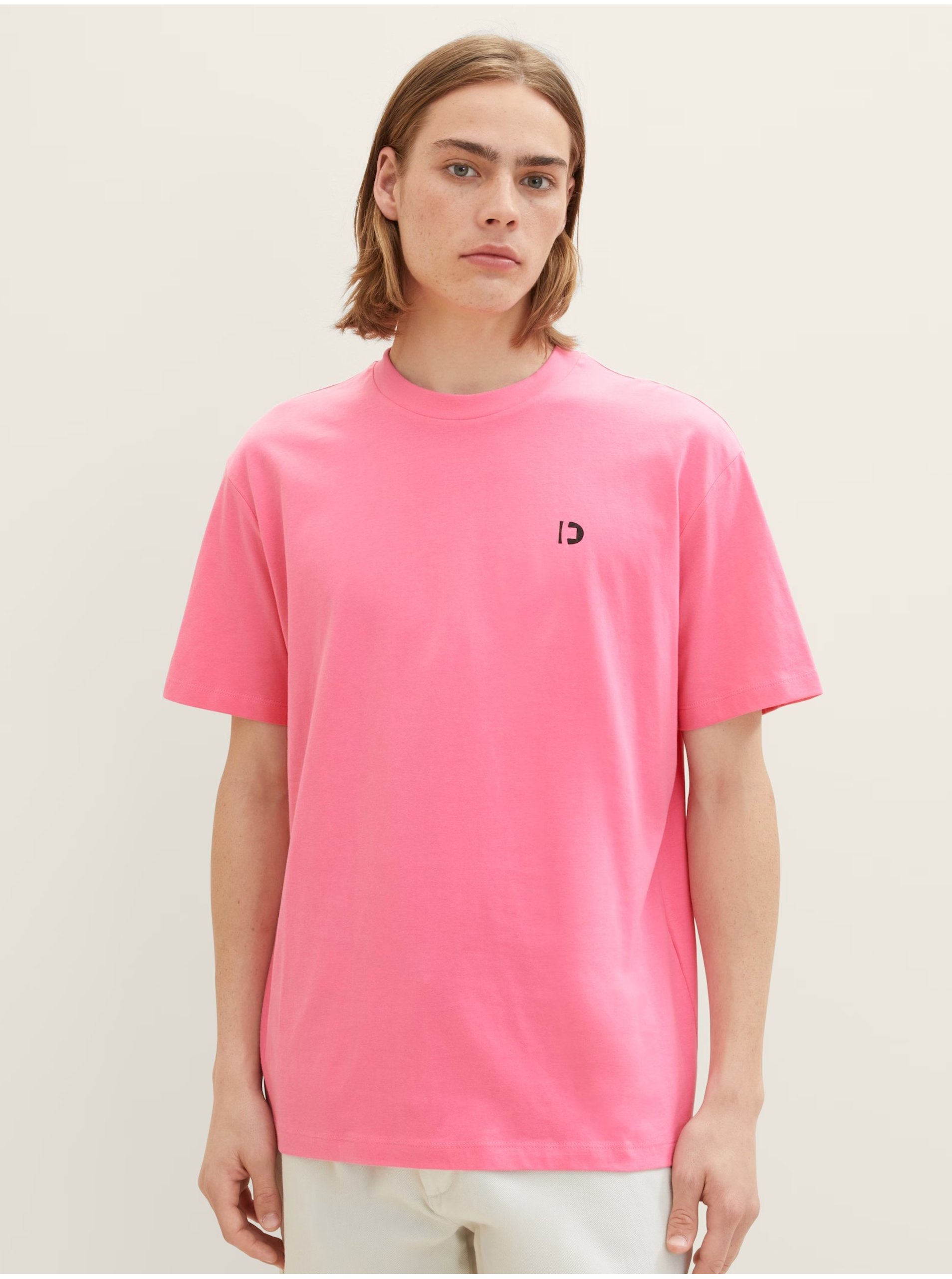 Levně Růžové pánské tričko s potiskem na zádech Tom Tailor Denim