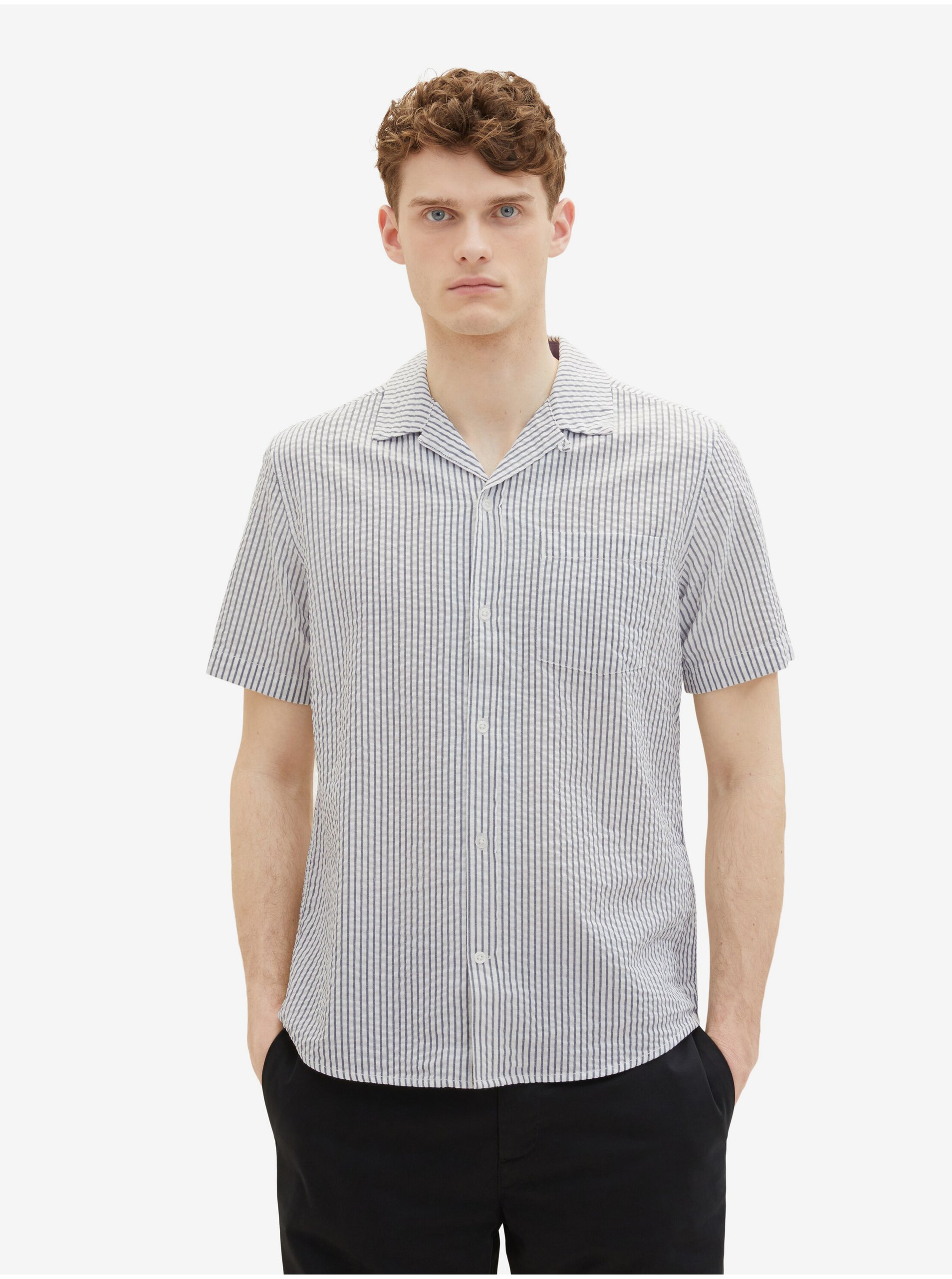 E-shop Bílá pánská pruhovaná košile Tom Tailor