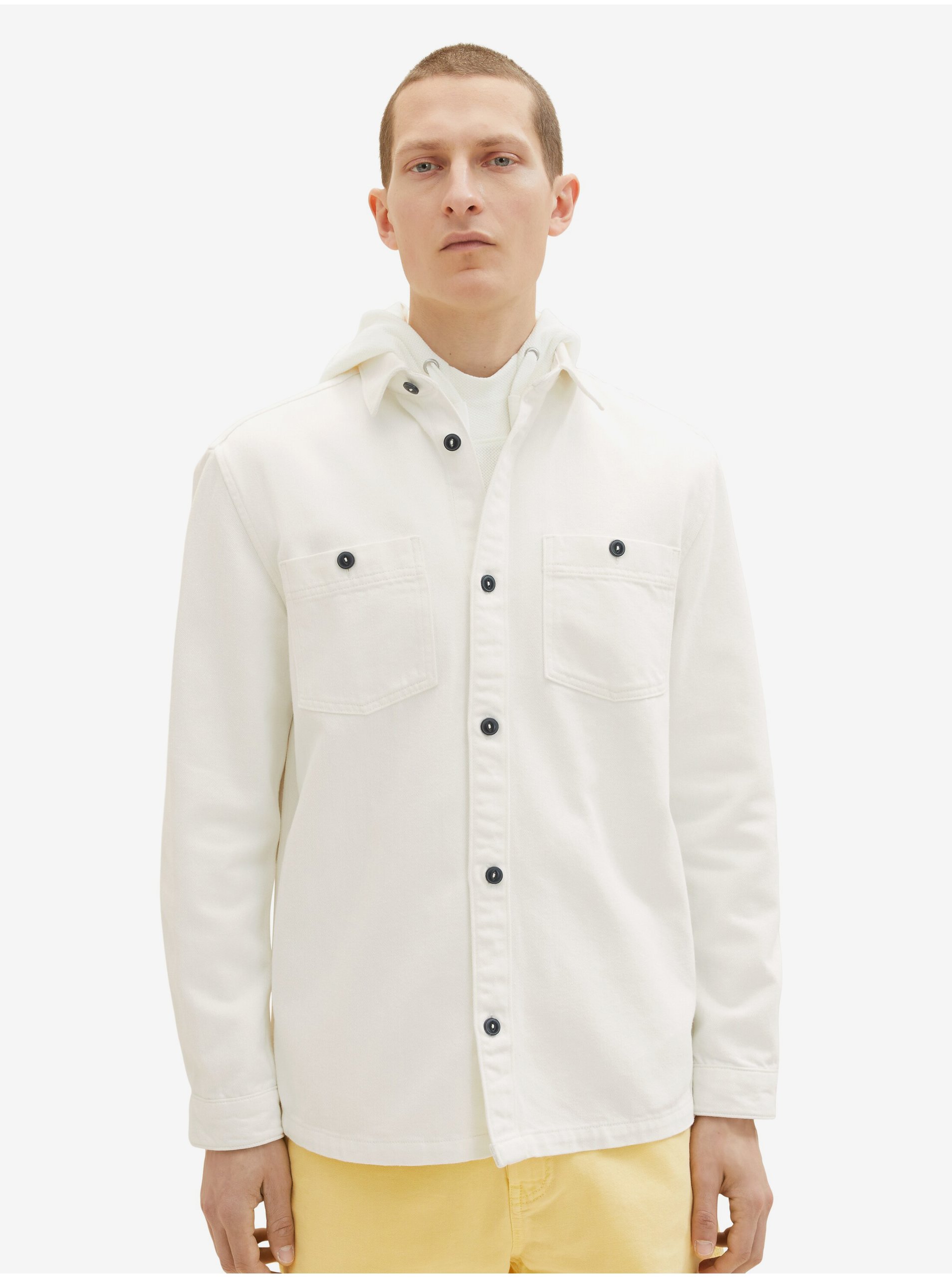 E-shop Biela pánska vrchná džínsová košeľa Tom Tailor