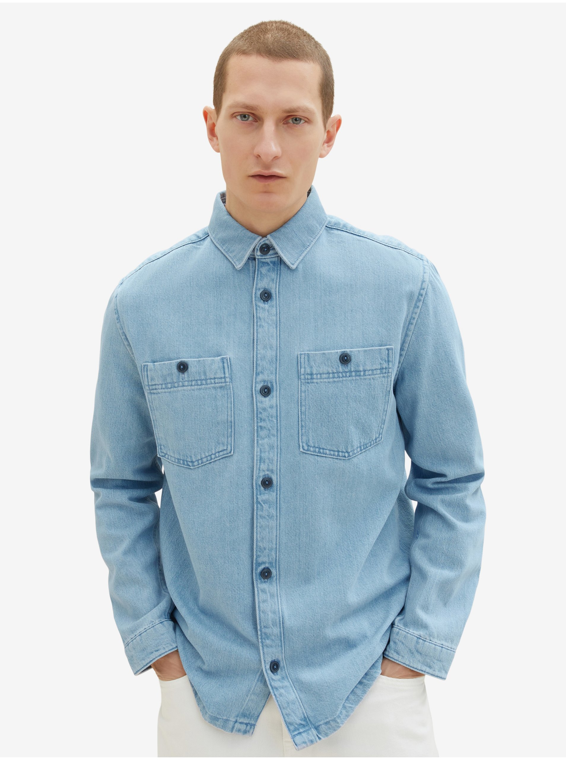 E-shop Světle modrá pánská svrchní džínová košile Tom Tailor