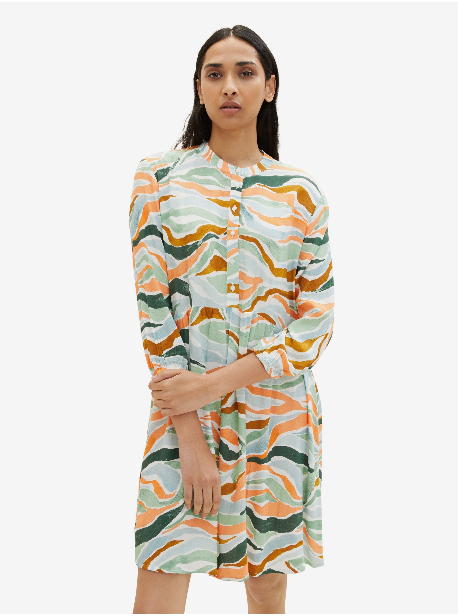 E-shop Hnedo-zelené dámske vzorované šaty Tom Tailor