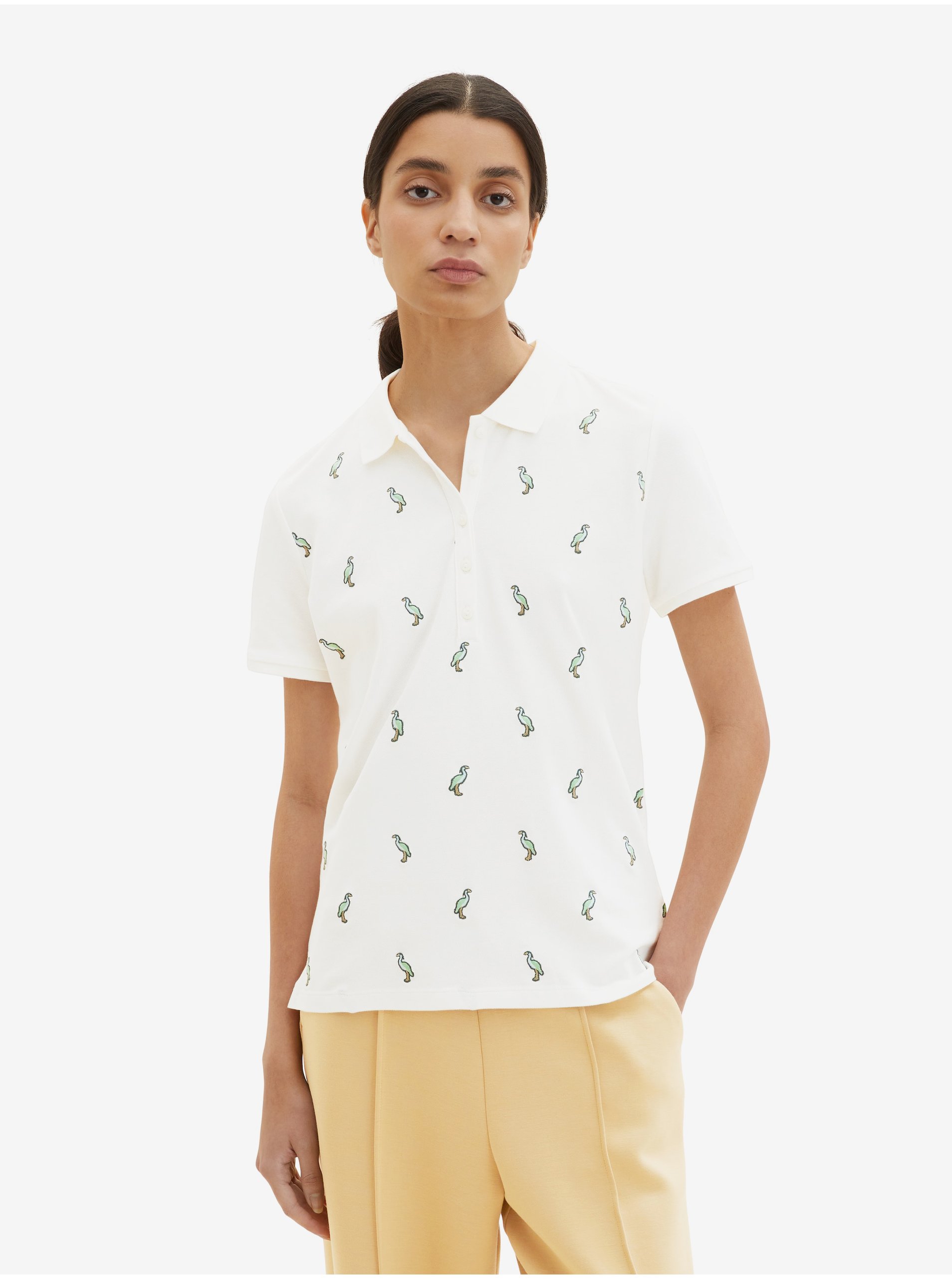 E-shop Krémové dámské vzorované polo tričko Tom Tailor