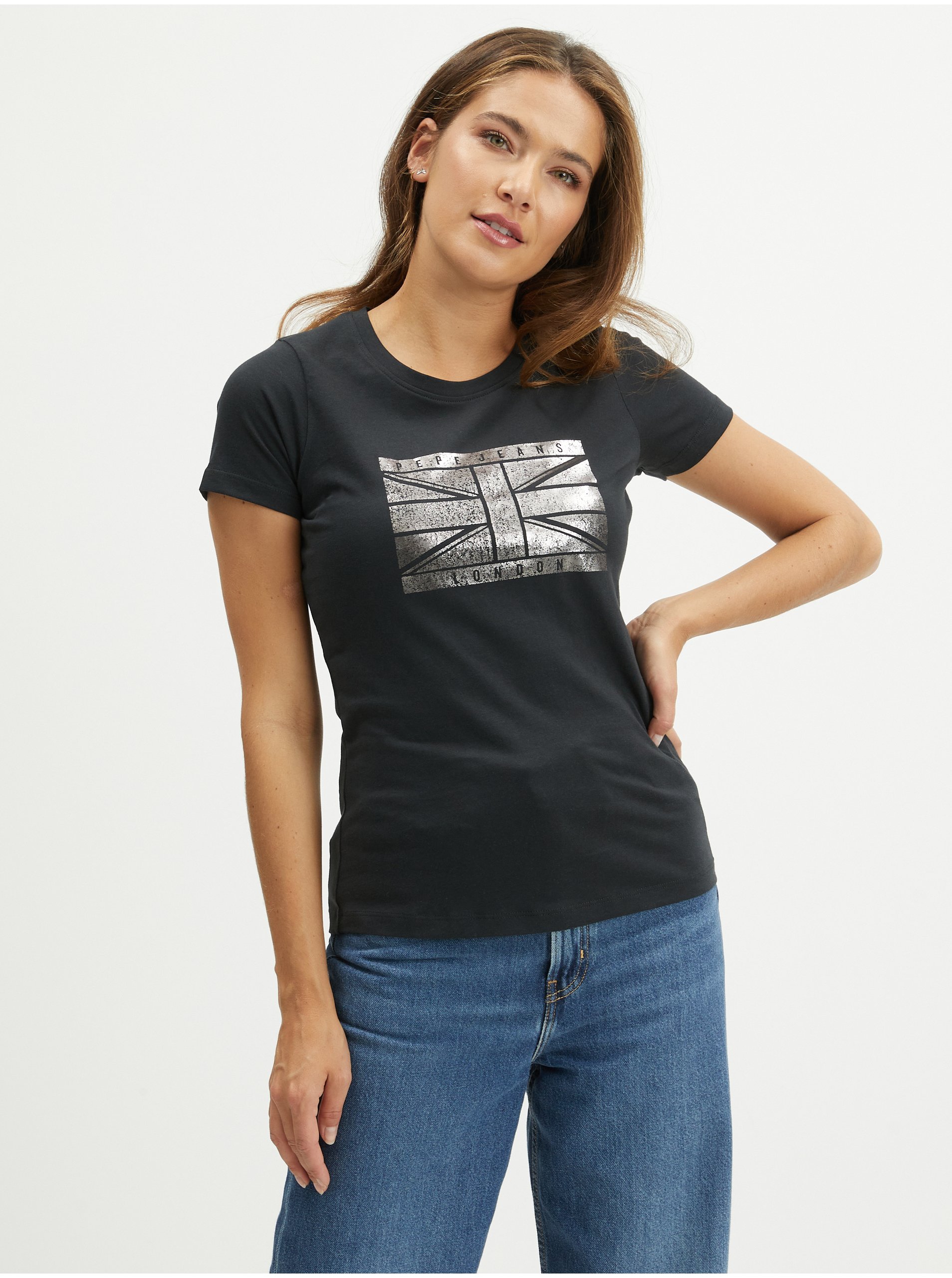 E-shop Čierne dámske tričko s potlačou Pepe Jeans Beatriz