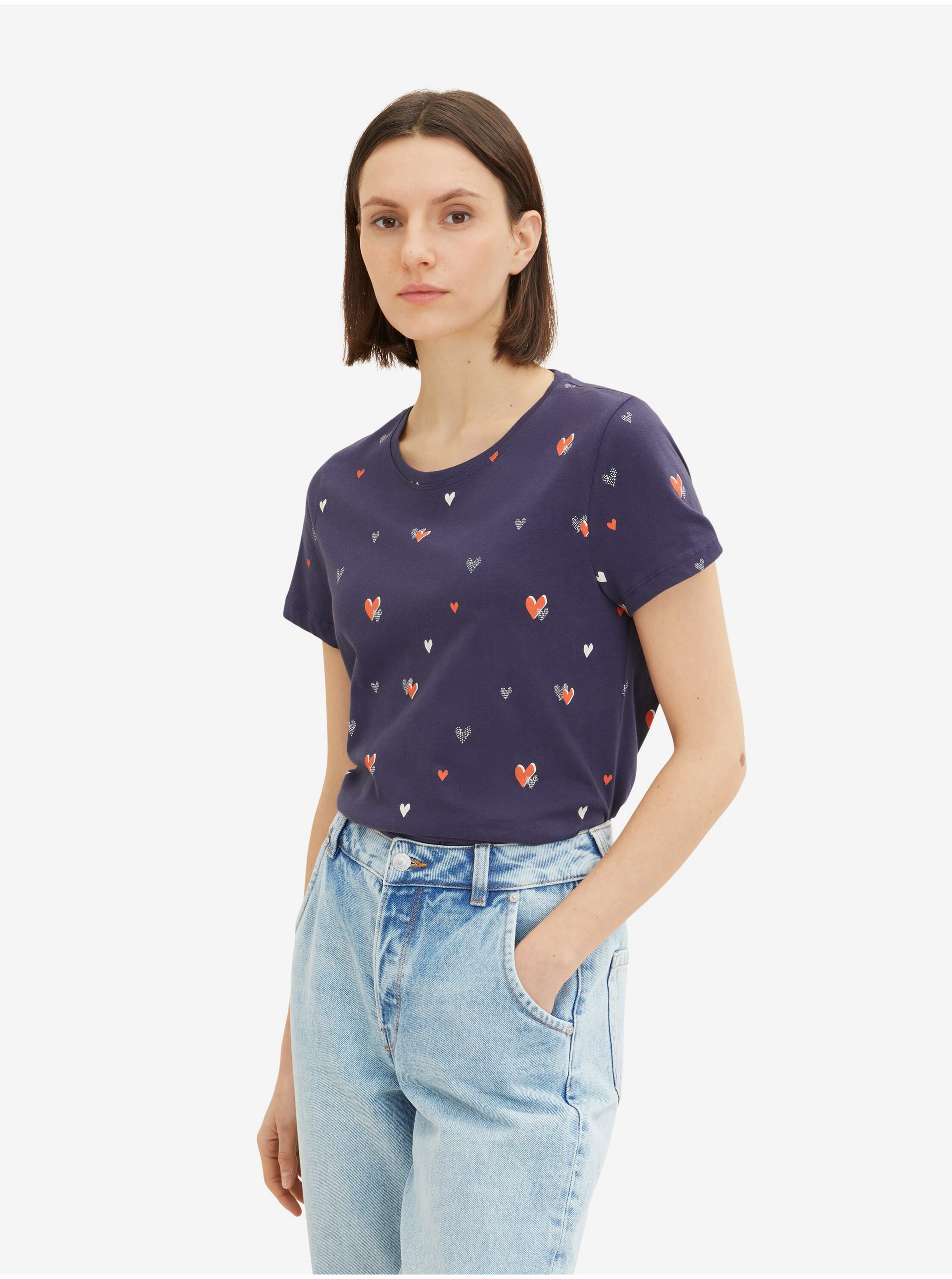 E-shop Tmavomodré dámske vzorované tričko Tom Tailor
