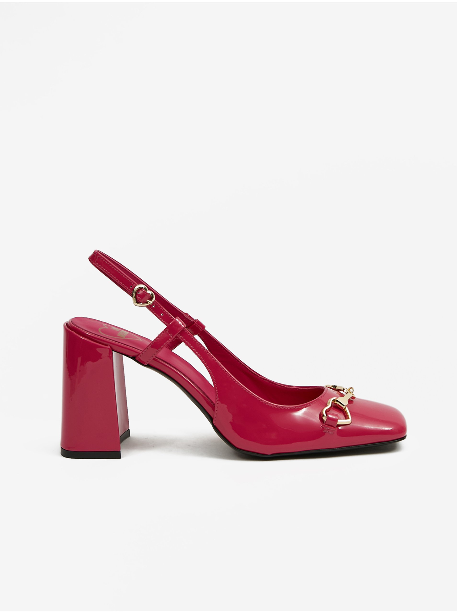 Levně Tmavě růžové dámské kožené sandály na podpatku Love Moschino