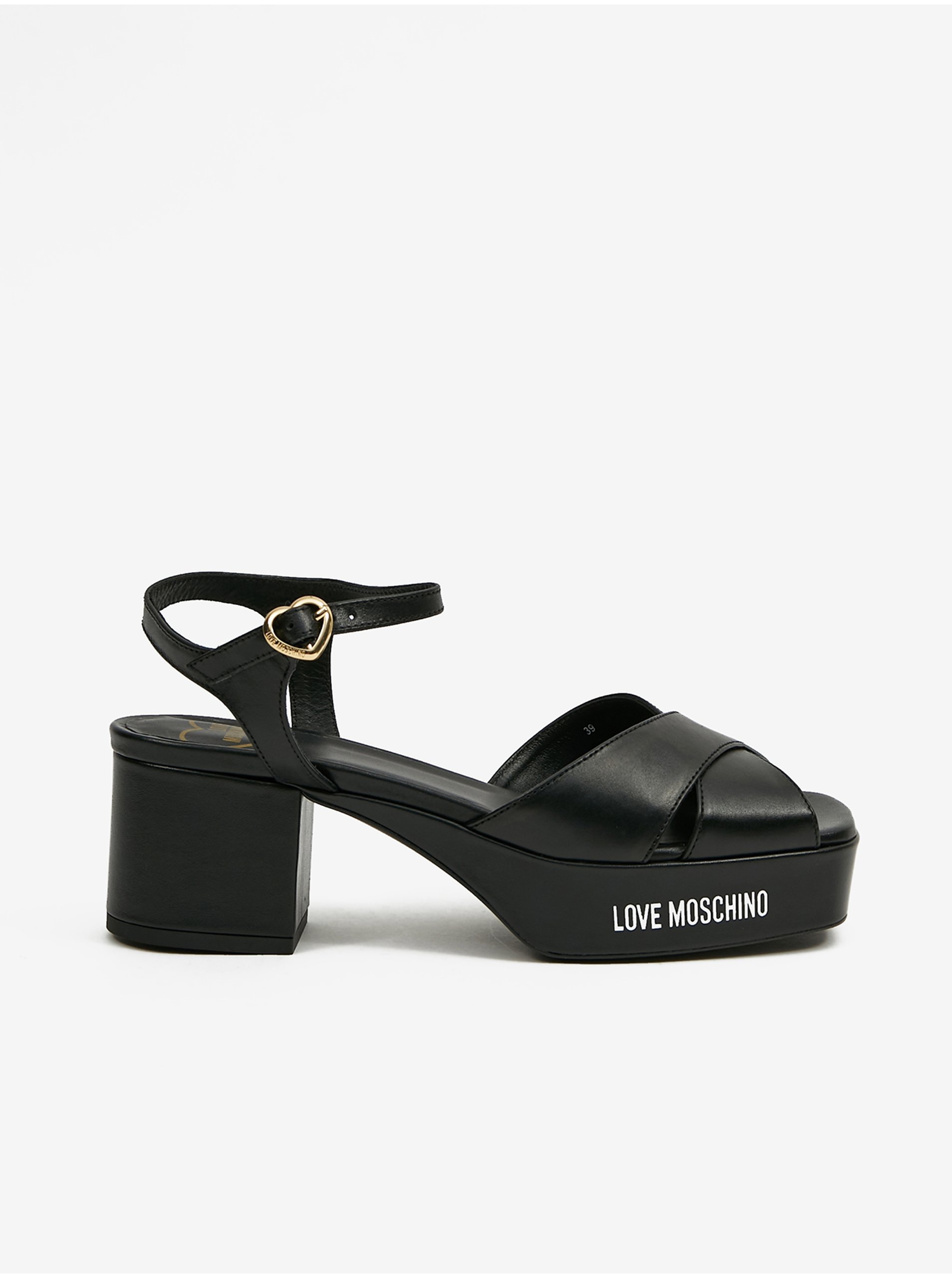 Levně Černé dámské kožené sandály Love Moschino