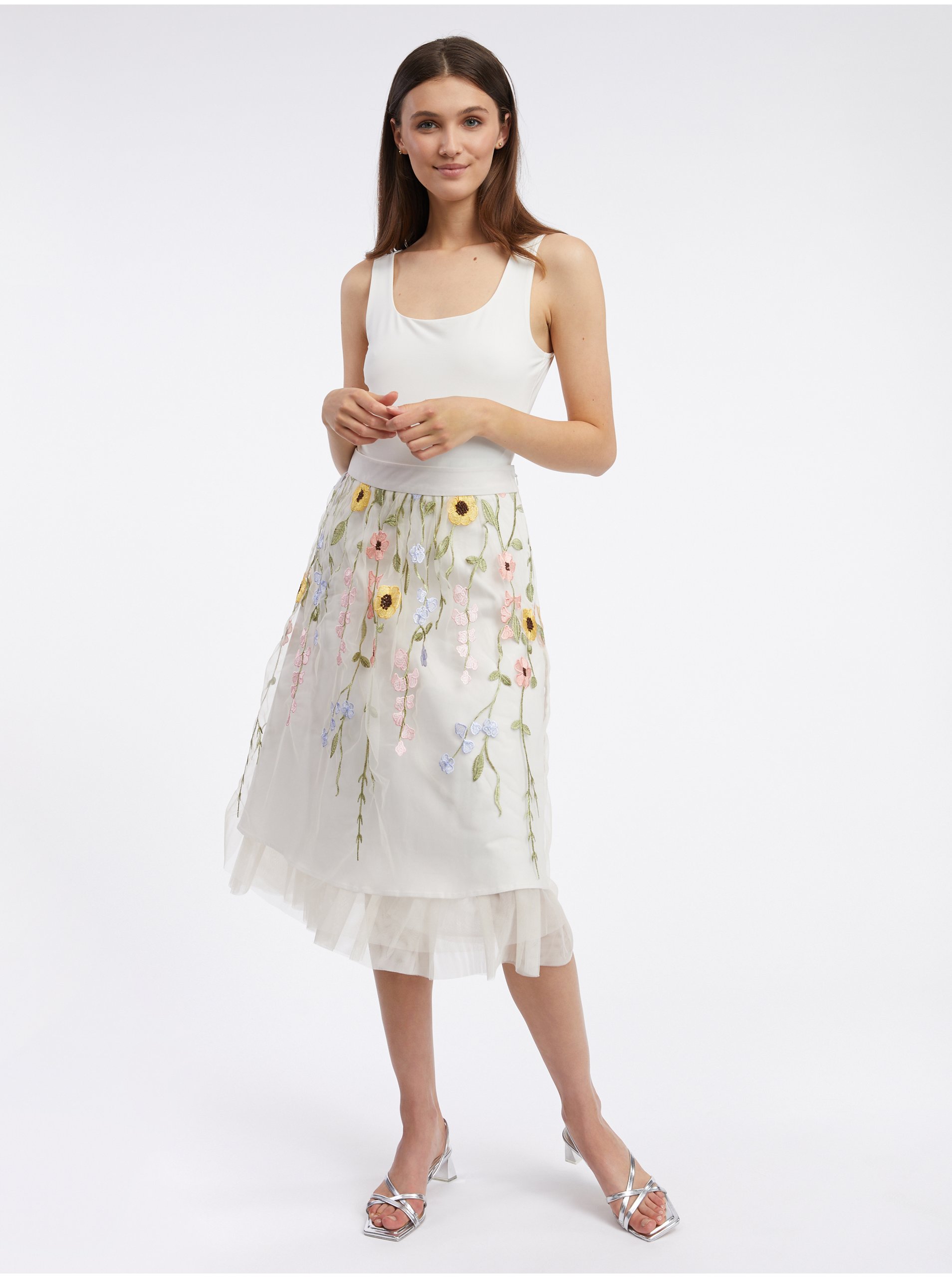 Lacno Krémová dámska kvetovaná midi sukňa ORSAY