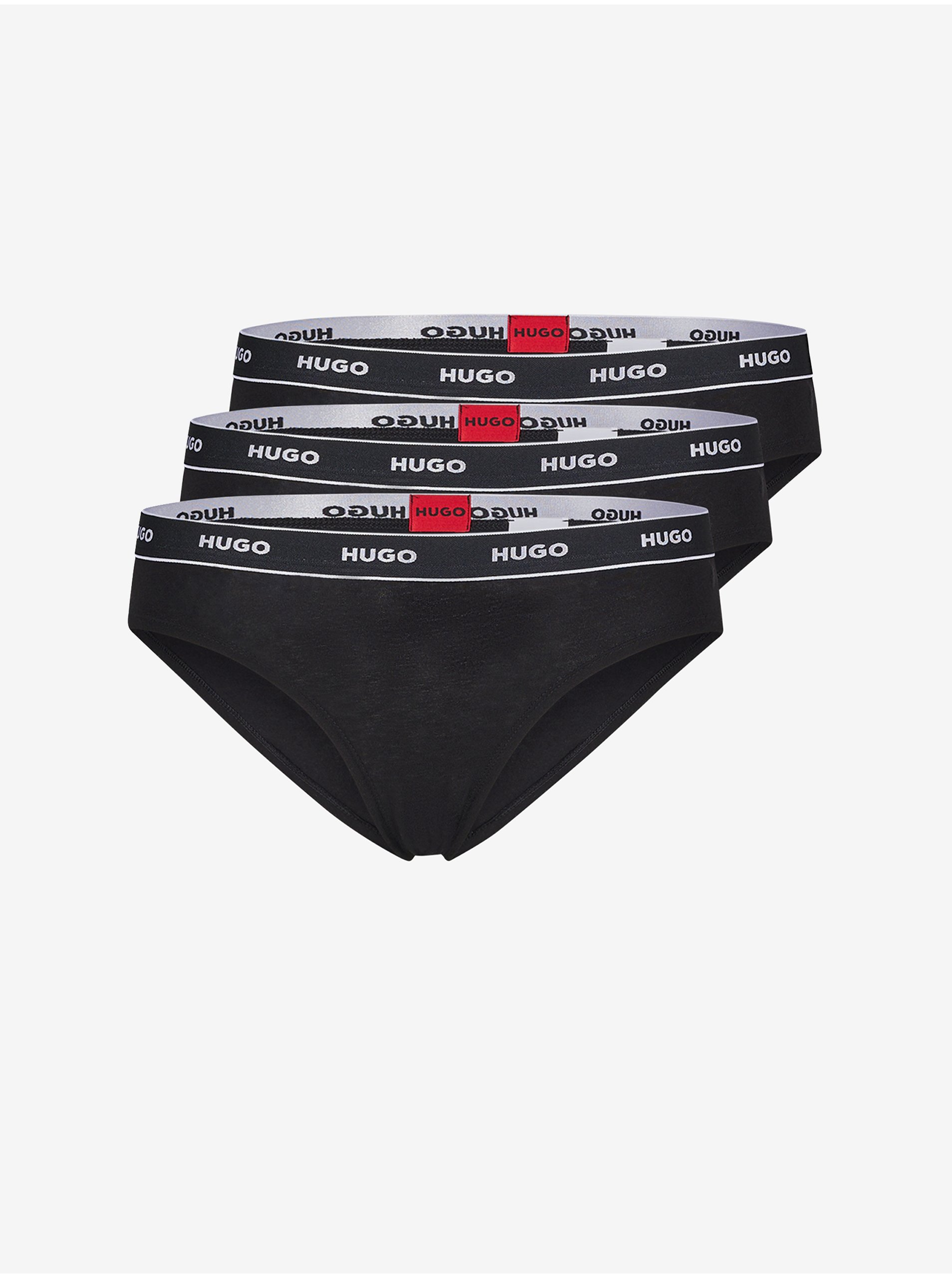 Levně Sada tří dámských kalhotek v černé barvě HUGO
