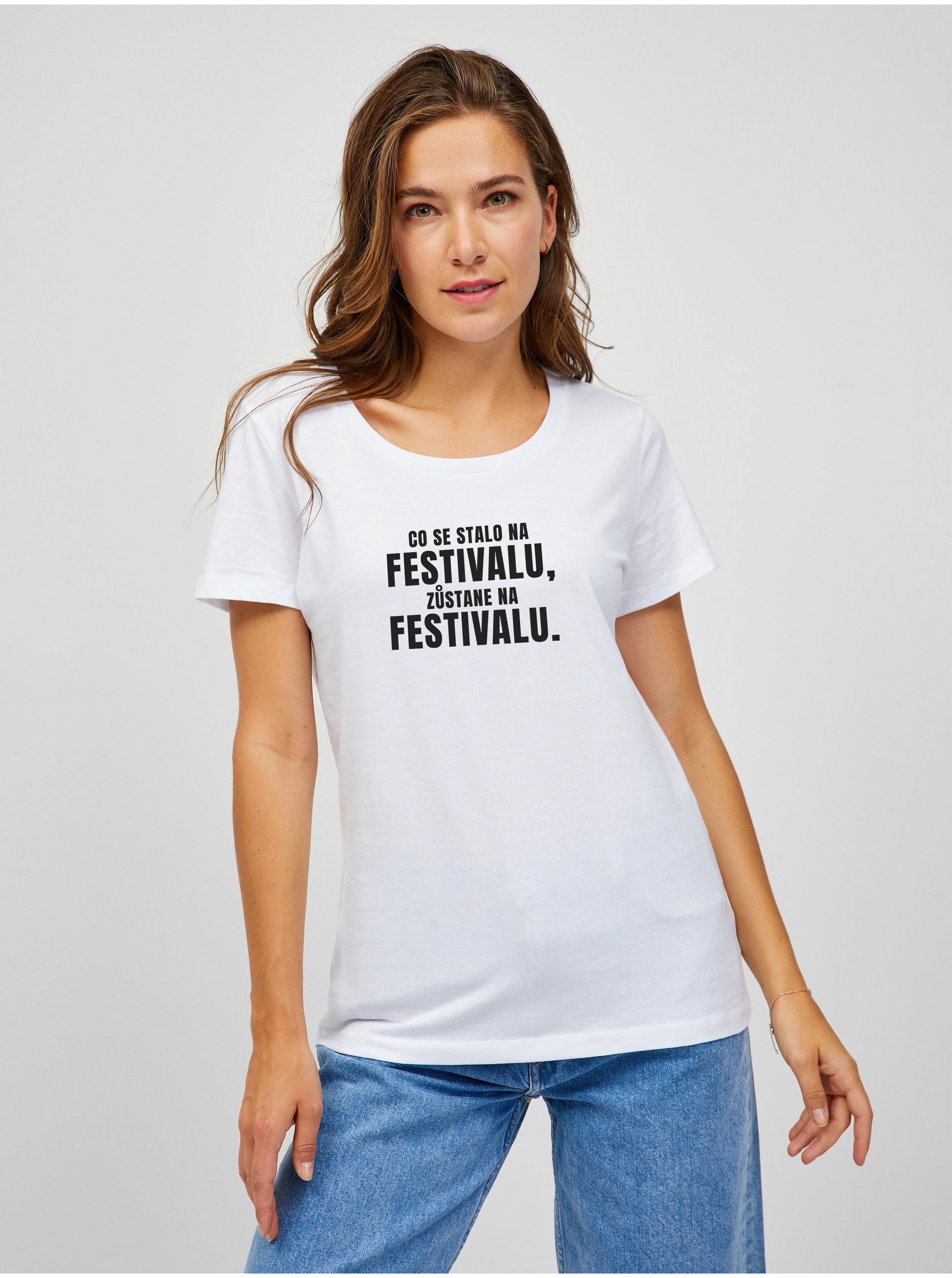 Levně Bílé dámské tričko ZOOT.Original Co se stane na festivalu, zůstane na festivalu