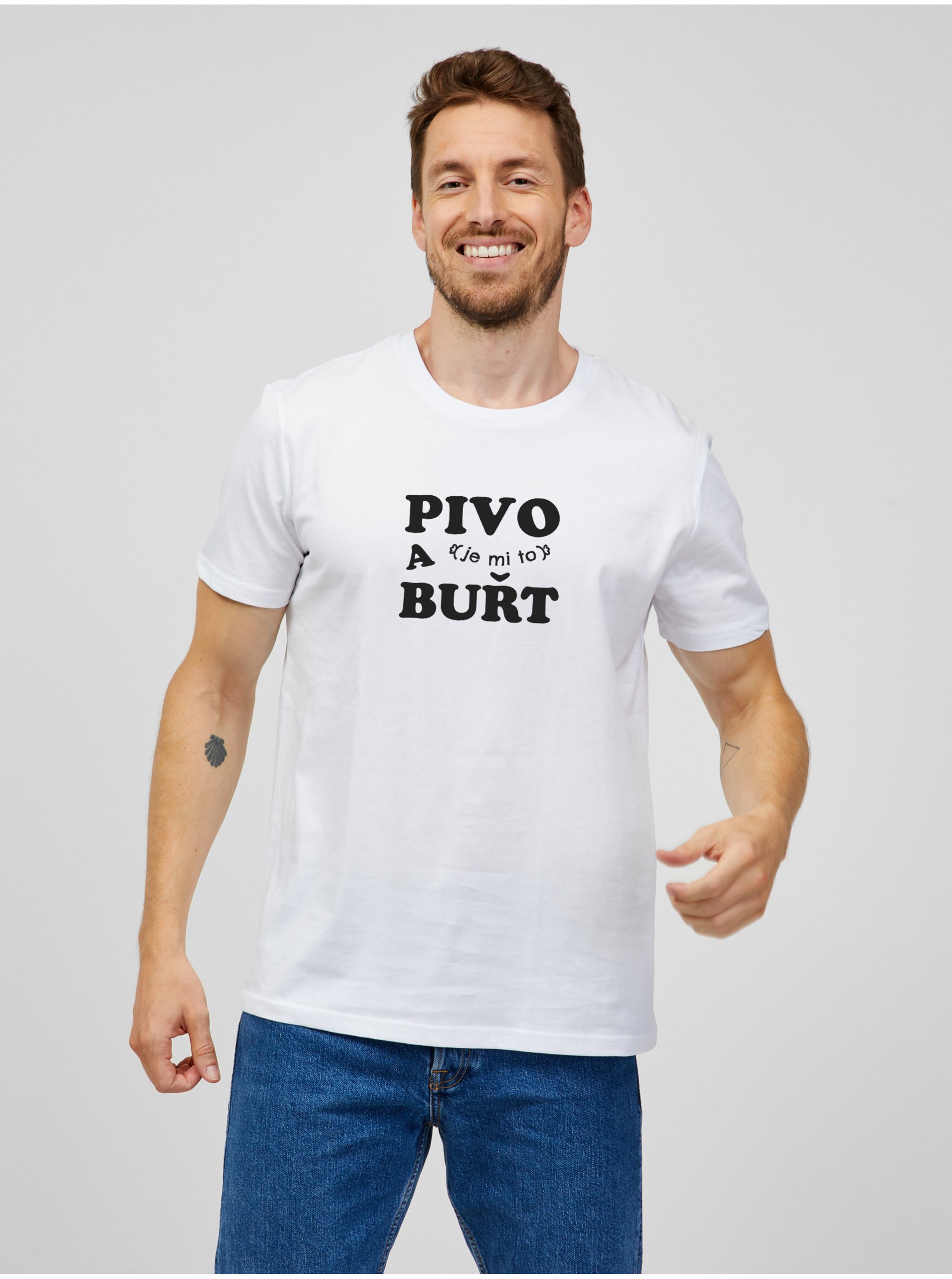 Levně Bílé pánské tričko ZOOT.Original PIVO a (je mi to) BUŘT