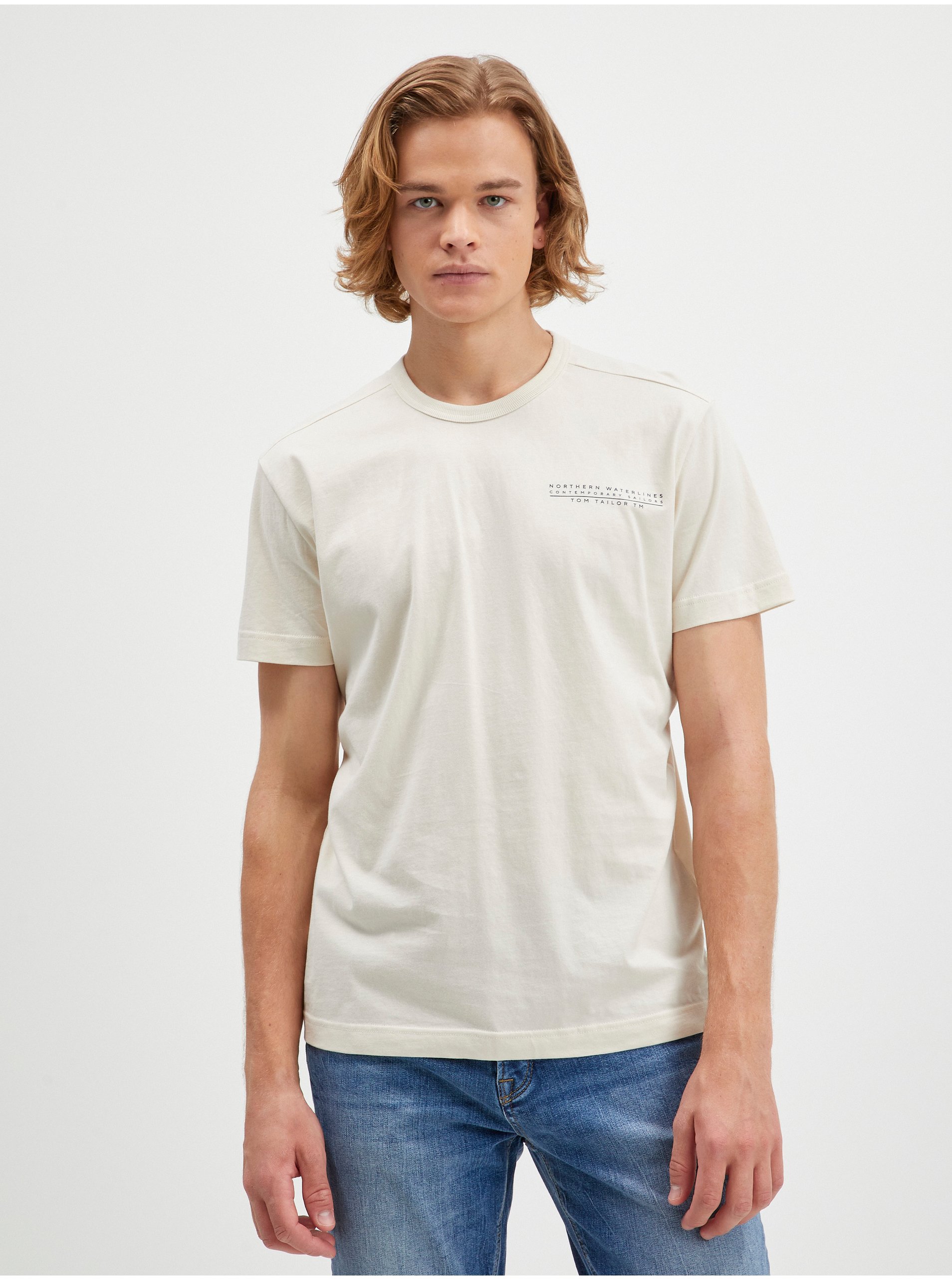 Levně Béžové pánské tričko Tom Tailor
