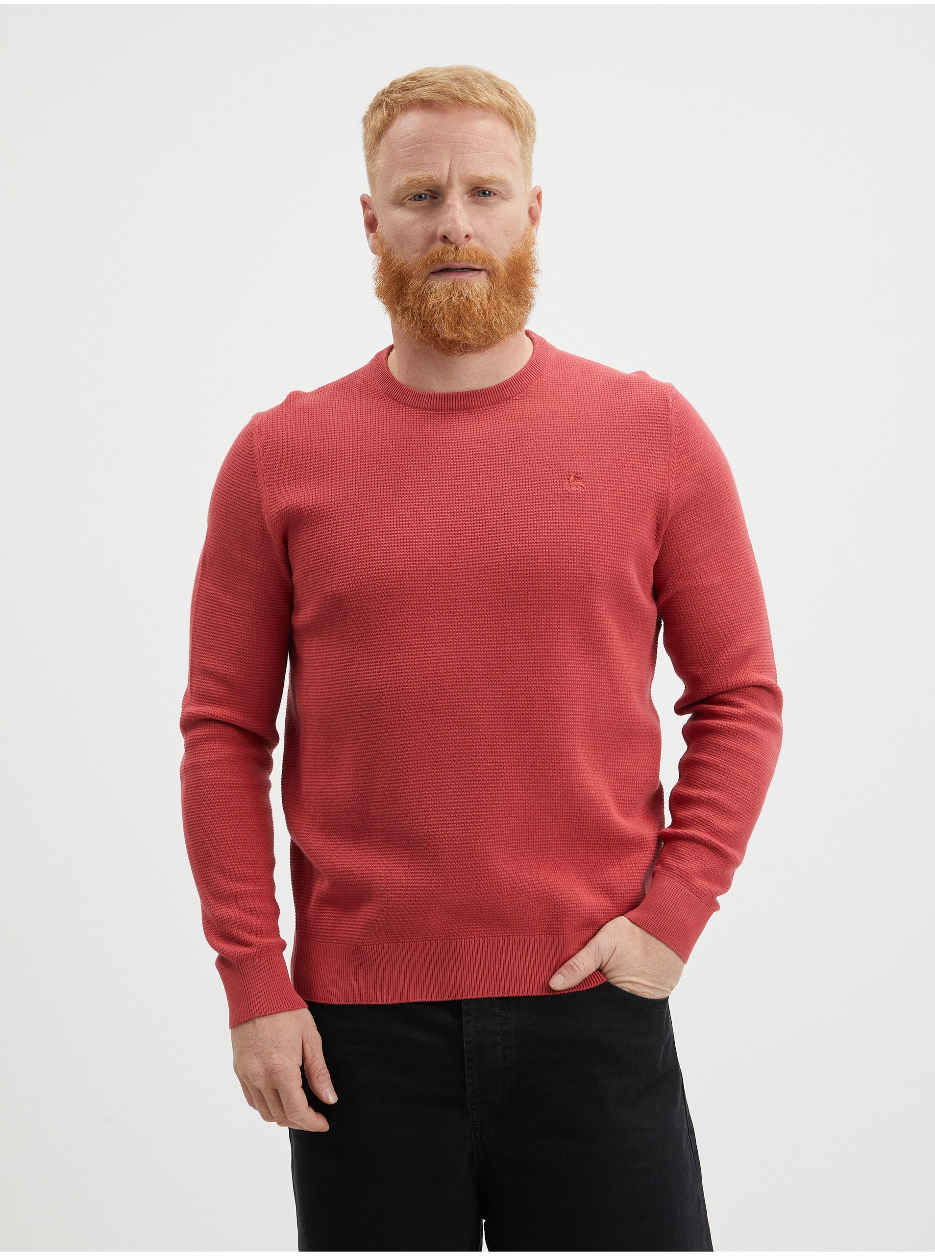 E-shop Červený pánsky basic sveter LERROS